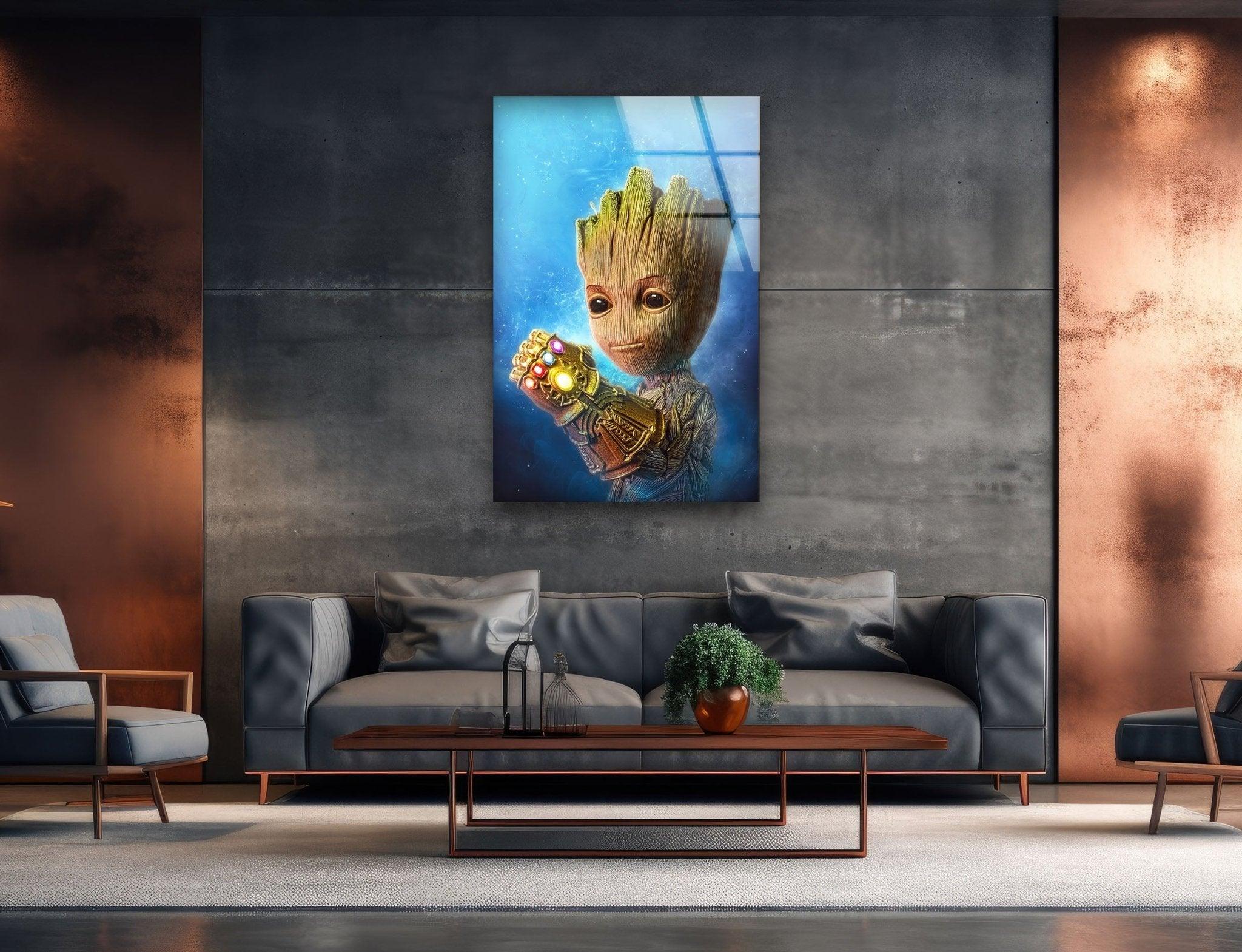 Marvel Avengers Baby Groot Glass Wall Art Decor - Perfect for Nursery, Kids Room & Superhero Themed Home Decor