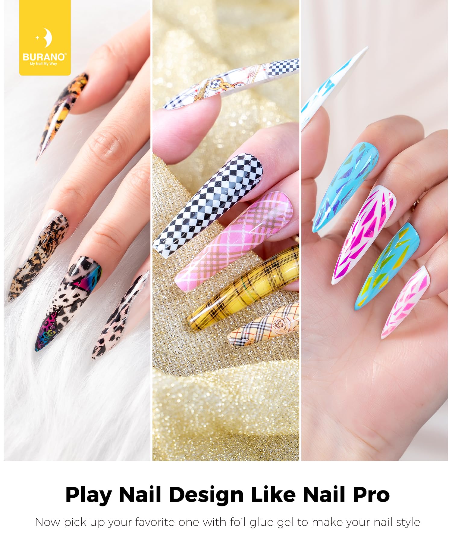 BURANO Nail Art Foil Glue Gel - 0.5 oz with 10PCS Foil Stickers Set for Nail Foil Transfer, UV/LED Lamp Required - Perfect for DIY Nail Designs & Professional Salon Use (Marble Foil 15)