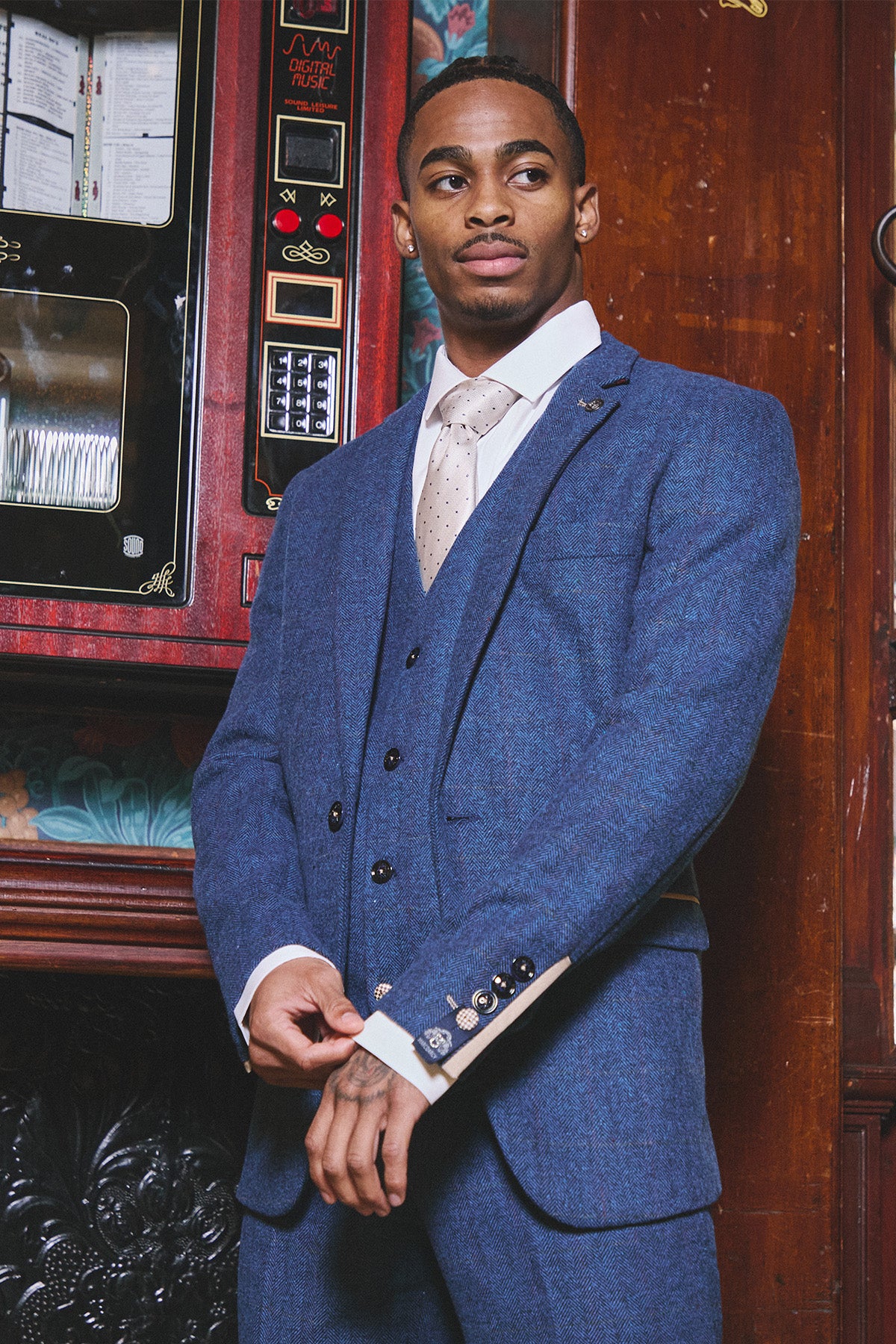 DION Blue Tweed Check Suit for Men - Premium Wool Blazer & Pants Set - Formal Business Attire - As Worn By Crysencio Summerville - Perfect for Office, Weddings & Special Events