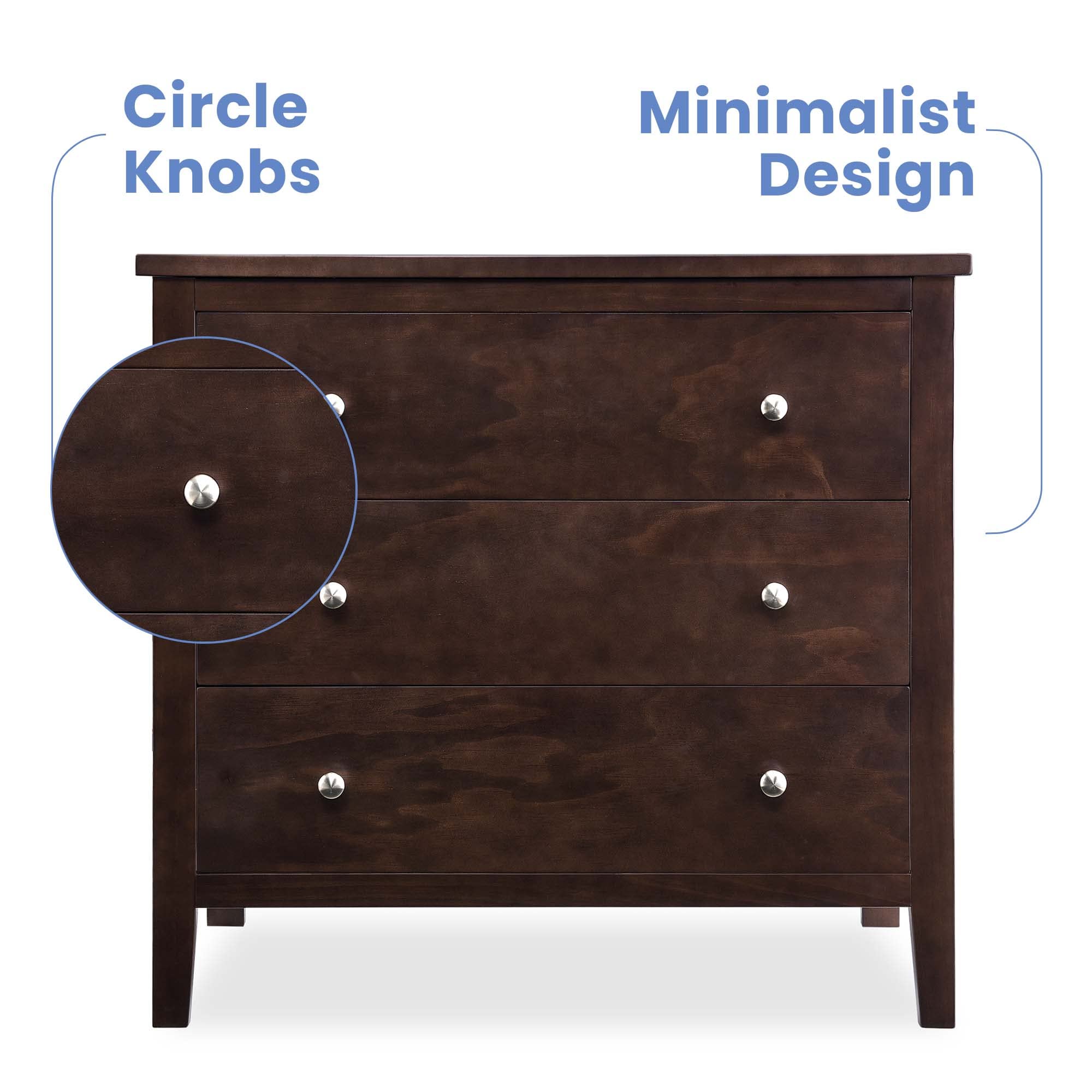 Delta Children Campbell 3-Drawer Dresser in Walnut Espresso - Perfect for Nursery, Kids Room & Bedroom Storage