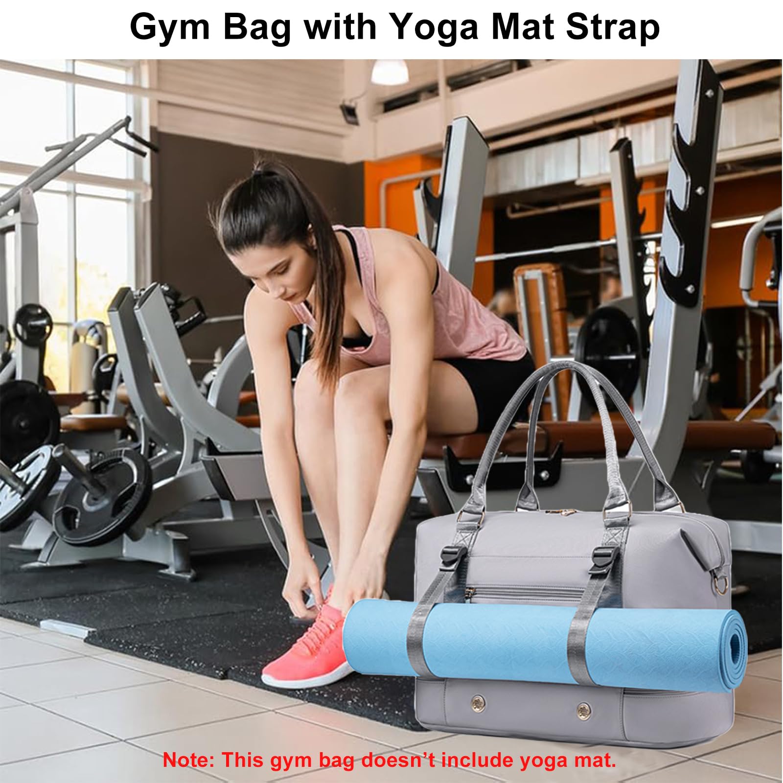 Weiatas Travel Duffel Bag for Women - Lightweight Weekender Overnight Gym Bag with Shoe Compartment & Wet Pocket, Carry On Luggage with Yoga Mat Strap (Grey) - Perfect for Gym, Yoga, Weekend Trips & Air Travel