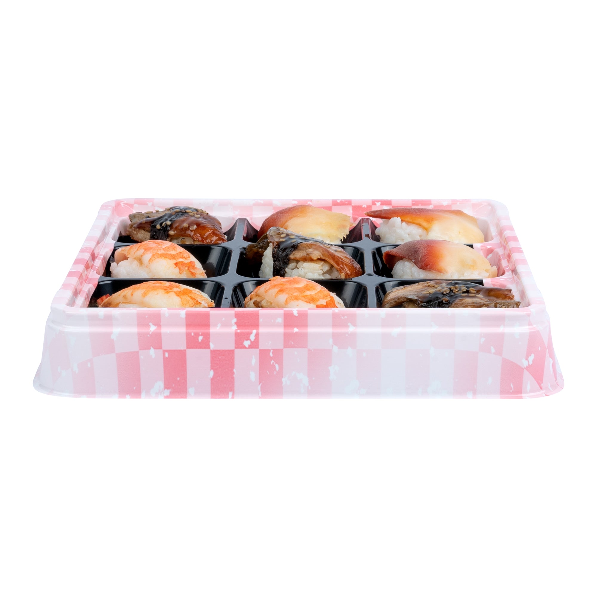 Bento Tek 17 oz Square Pink and Black Plastic Bento Box with 9 Compartments - 8.5