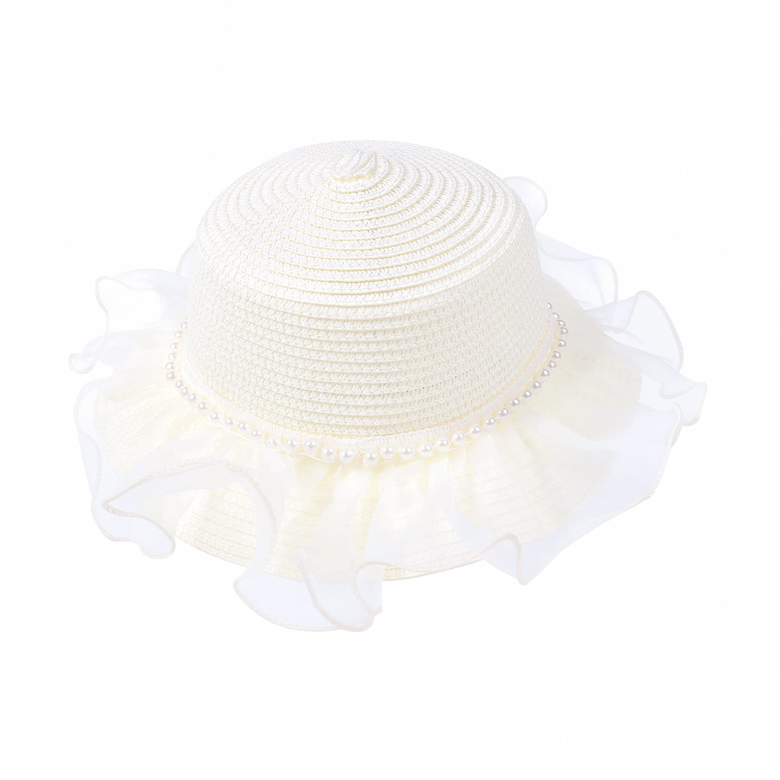 Wilcliar Girls' Wide Brim Sun Hat - Organza Straw Beach Bucket Cap for Summer Sun Protection | Perfect for Vacations, Outdoor Play & Pool Parties