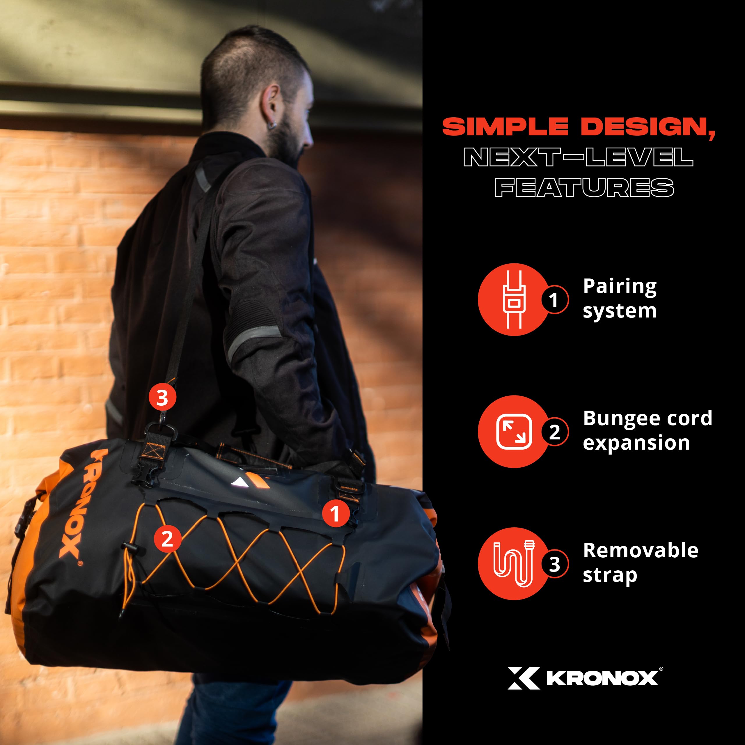 KRONOX Waterproof Motorcycle Duffle Bag - 25L/40L/60L Travel Luggage, Dry Gear Bag for Back Seat, Tail & Rack - Perfect for Camping, Commuting & Adventure Rides
