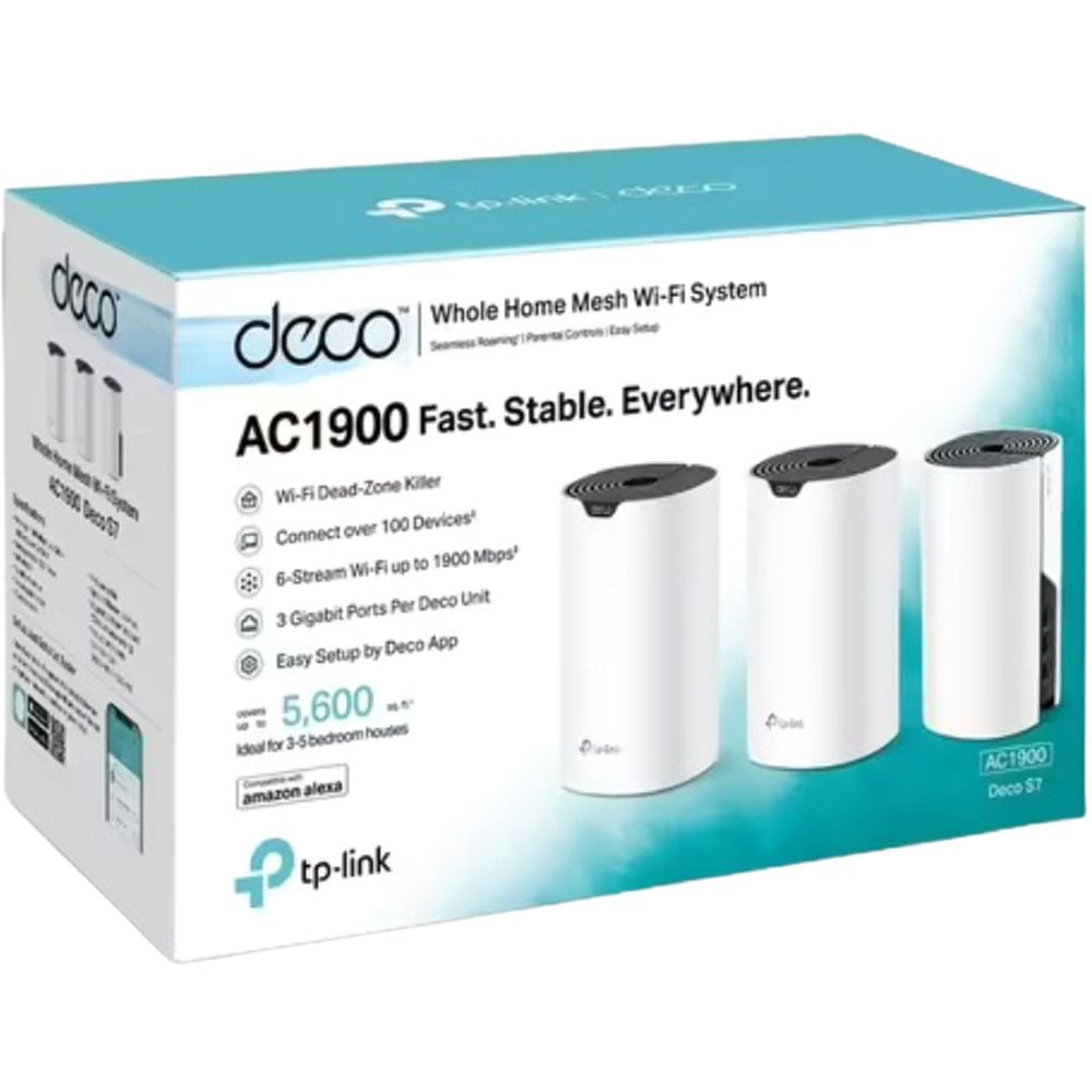 TP-Link Deco S7 3-Pack AC1900 Whole Home Mesh WiFi System - Seamless Coverage for Large Houses, Smart Homes & Gaming