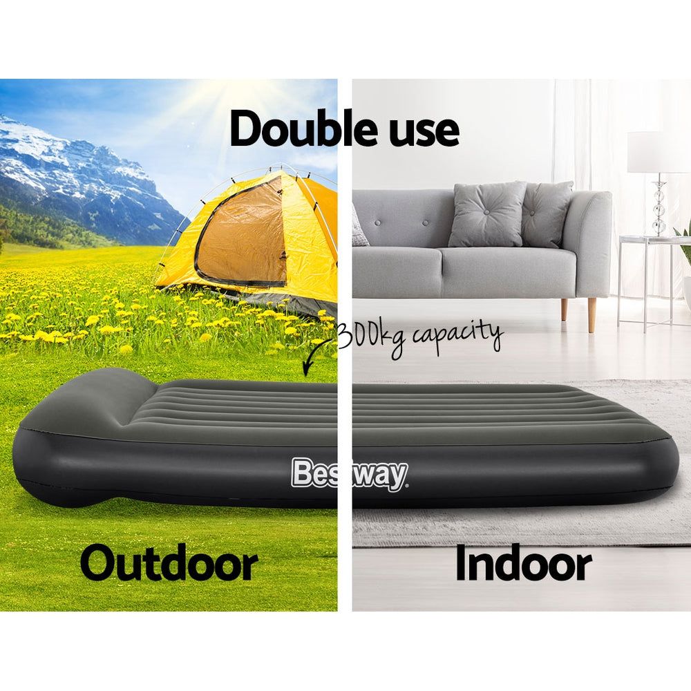 Bestway Double Height Air Mattress - 30cm Inflatable Bed with Built-in Pump, Grey - Perfect for Camping, Guest Room & Home Use