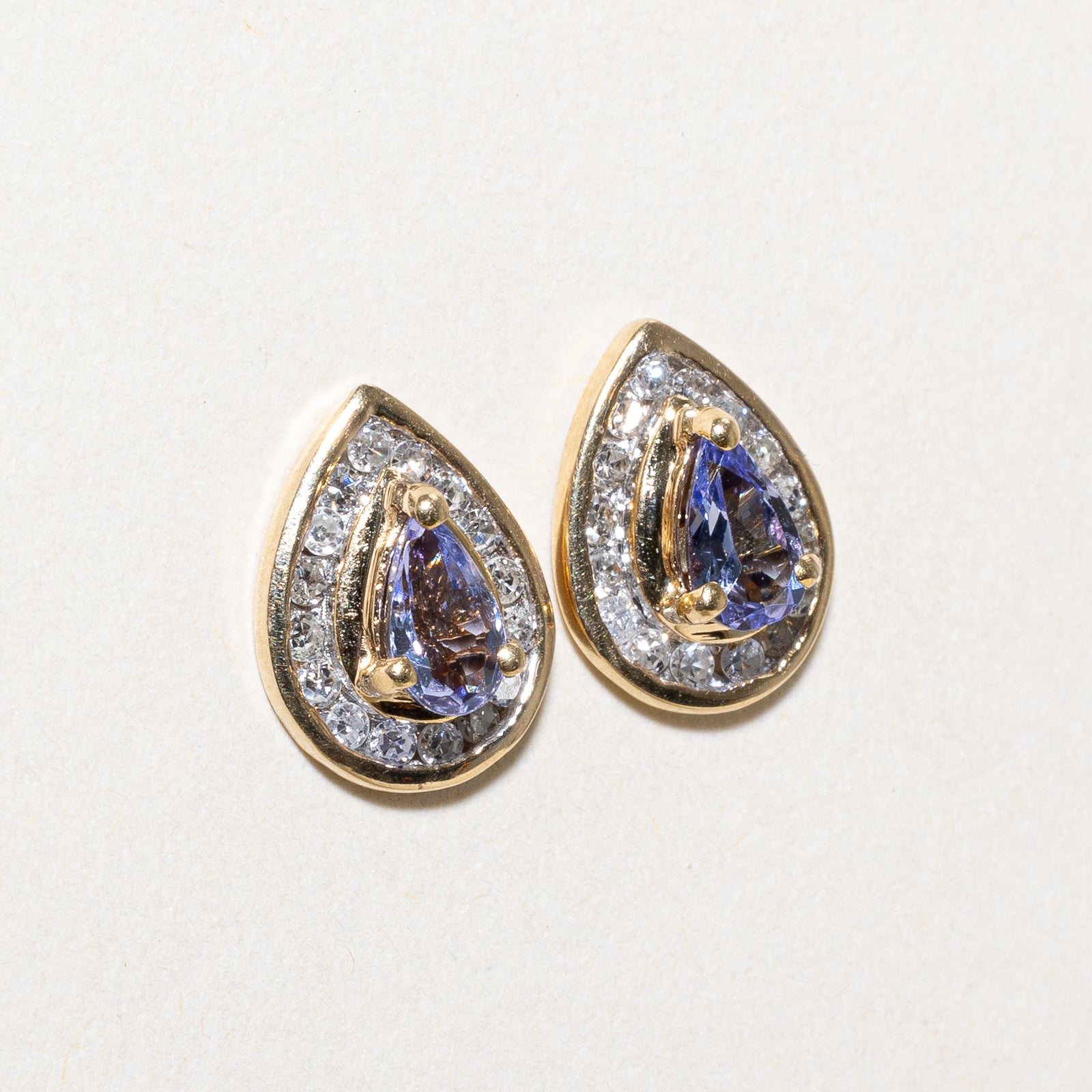Pear Cut Tanzanite & Diamond Halo Stud Earrings | 0.46ctw Tanzanite & 0.16ctw Diamonds | 14K White Gold | Elegant Jewelry for Weddings, Anniversaries & Special Occasions