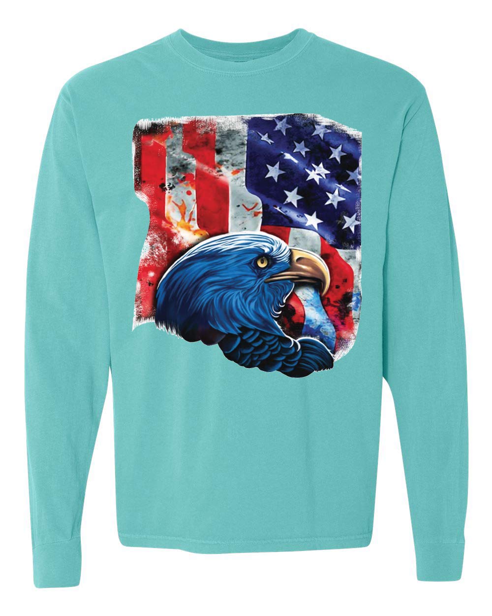 Patriotic Eagle American Flag T-Shirt - Vintage Washed Look Long Sleeve Cotton Tee for Men & Women - Perfect for 4th of July, Memorial Day & Patriotic Events