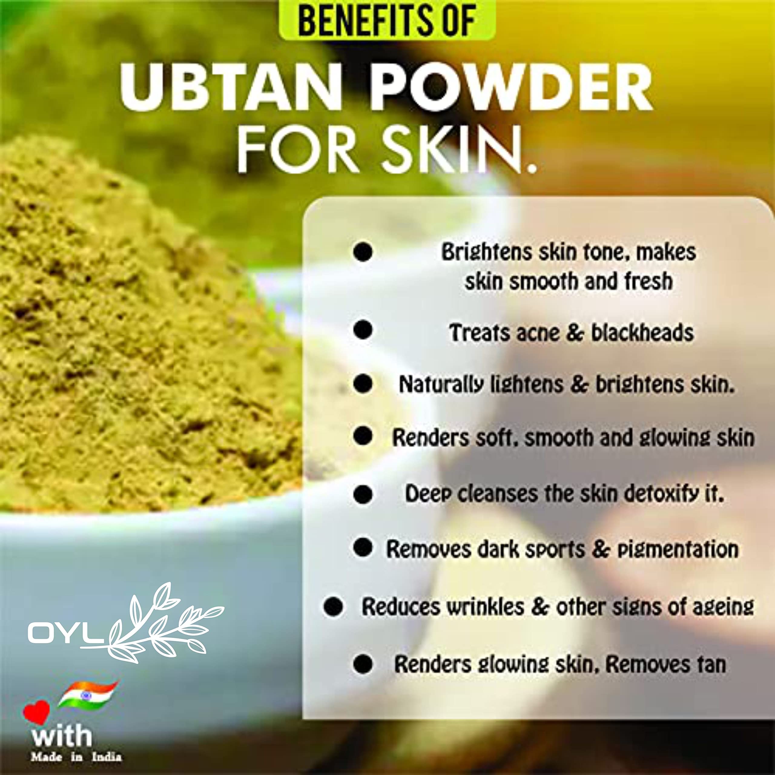 OYL Natural Ubtan Powder for Face & Body - 100% Pure, Chemical-Free Skin Brightening Treatment for Glowing Skin, Oil Control & Acne Relief (100g) | Perfect for Daily Skincare Routine & Spa Treatments