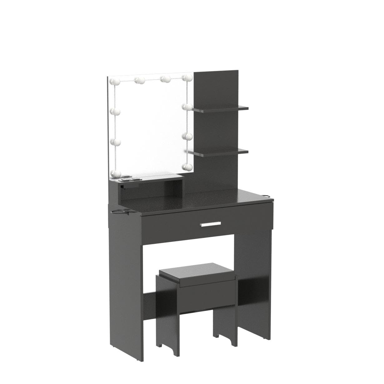 Vabches Makeup Vanity Table with LED Lighted Mirror & Power Outlet, Vanity Desk with Storage Drawers, 3 Lighting Modes & Adjustable Brightness, 31.45
