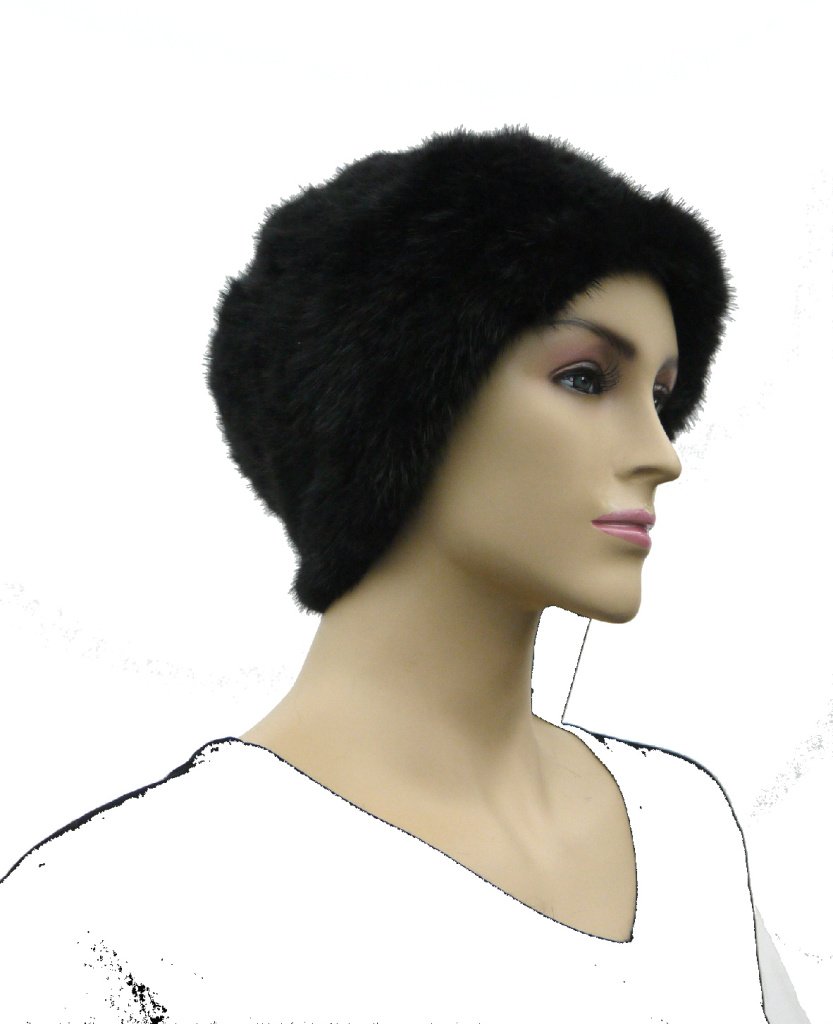 Hima Knit Mink Fur Roller Hat - One Size Fits Most (24 Inch) - Black Winter Beanie for Women - Perfect for Skiing, Snowboarding & Cold Weather Fashion