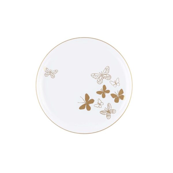 Elegant White and Gold Round Plastic Plates with Butterfly Design - Perfect for Wedding, Party, and Outdoor Dining