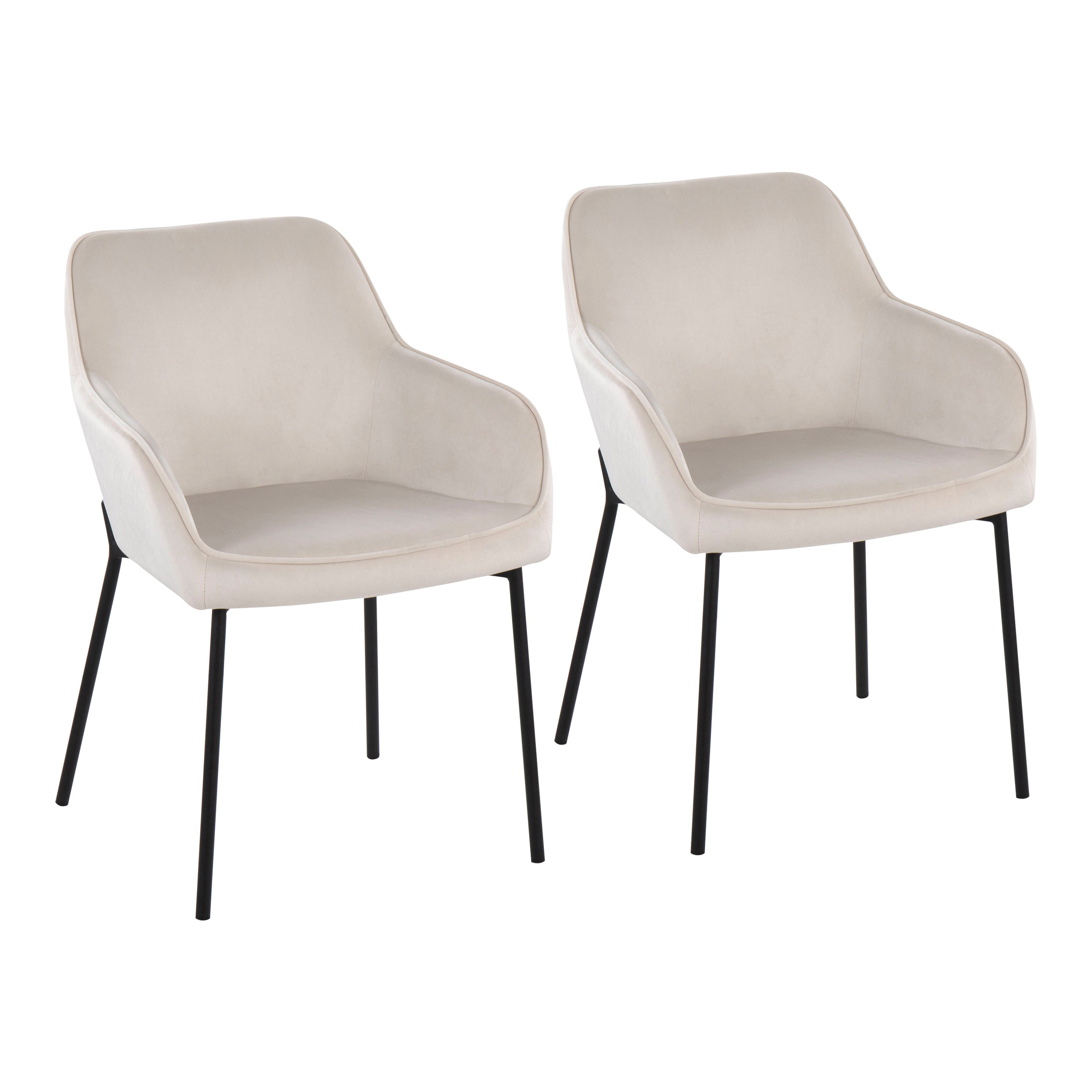 LumiSource Daniella Modern Dining Chairs - Set of 2 Black Metal & Cream Velvet Upholstered Seats for Contemporary Dining Room, Kitchen, or Breakfast Nook