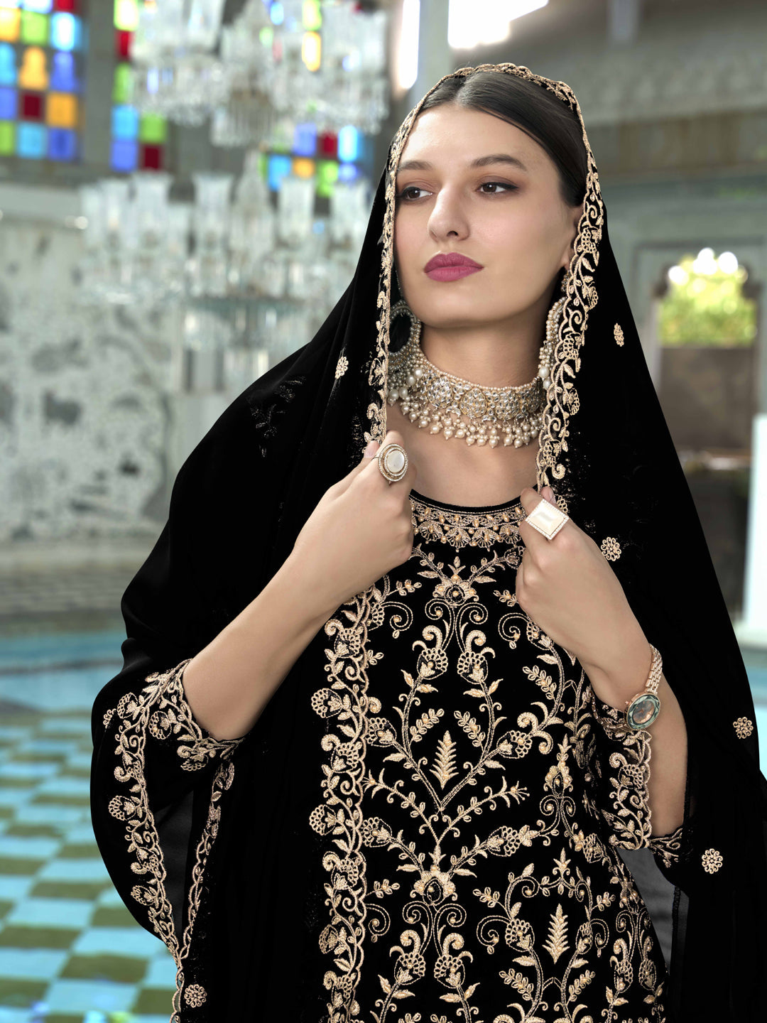Elegant Black Faux Georgette Pant Suit with Intricate Embroidery - Perfect for Weddings, Parties & Formal Events