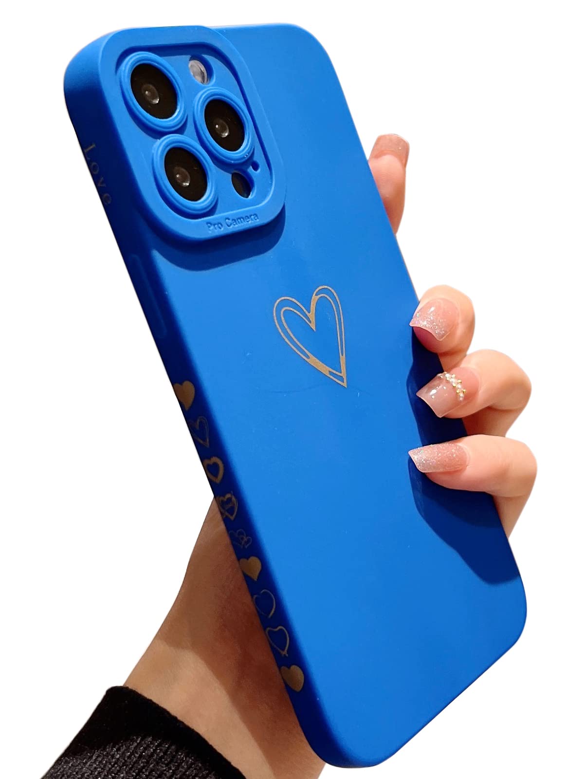 Qokey iPhone 13 Pro Max Case (2021 6.7 Inch) - Cute Heart Design with Anti-Scratch & Shockproof Protection - Soft TPU Cover with Camera Protection - Anti-Fingerprint Phone Case for Women & Men (Royal Blue) - Perfect for Everyday Use, Travel & Outdoor Activities