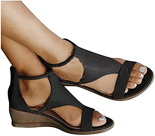 Gibobby Women's Buckle Strap Slip-On Platform Sandals - Casual Summer Beach Shoes with Zipper Wedge Heel for Women | Outdoor Walking, Vacation, Poolside Wear