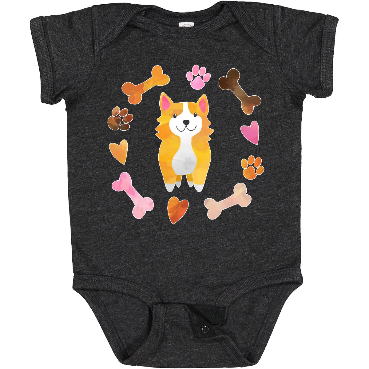 Inktastic Cute Corgi Puppy Valentine's Day Baby Bodysuit with Hearts & Bones - Adorable Outfit for Valentine's Gifts, Photo Shoots & Special Occasions