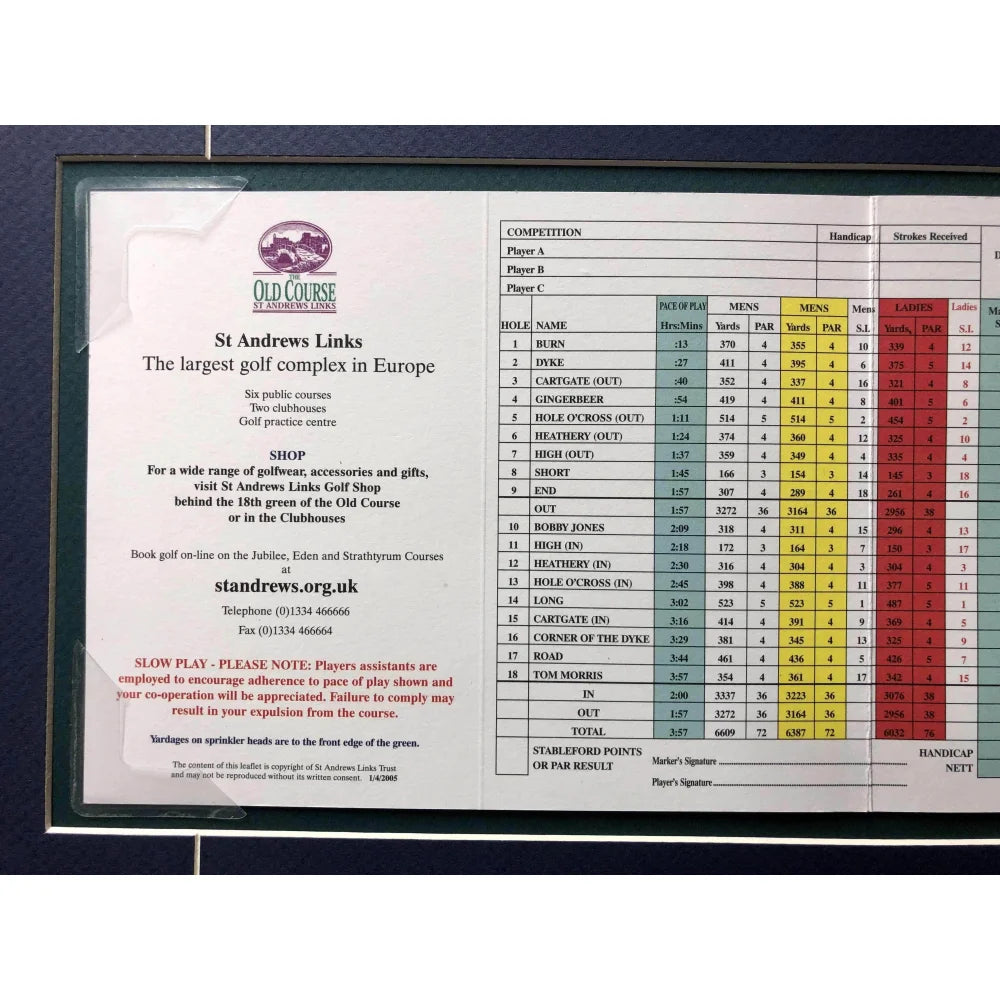 Authentic Jack Nicklaus 2005 British Open St. Andrews Old Course Framed Scorecard with COA - Golf Memorabilia for Office Decor & Sports Fan Gifts