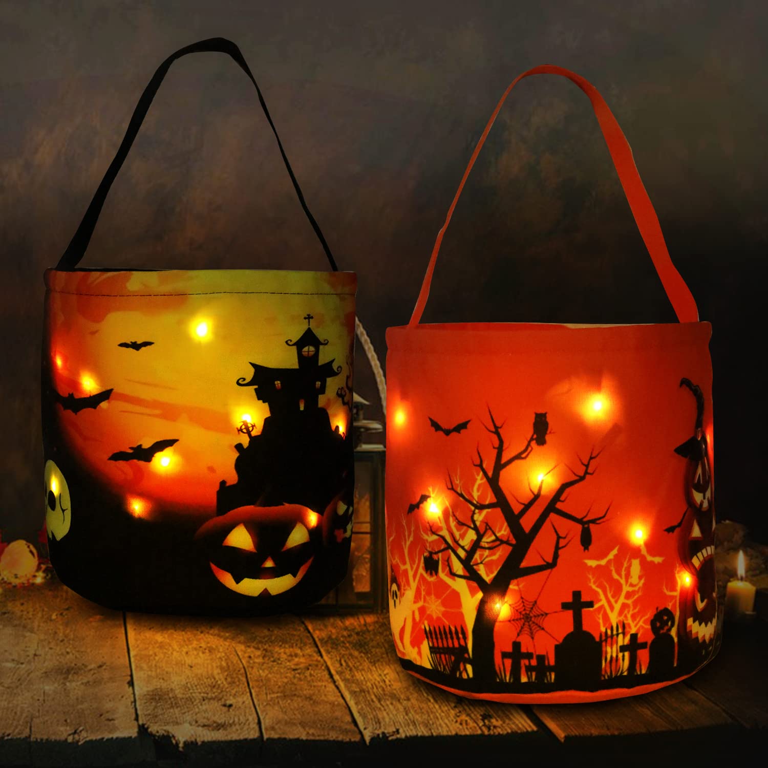 2PCS Halloween LED Light Candy Bucket - Reusable Pumpkin Trick or Treat Bags for Kids, Party Favors & Supplies | Perfect for Trick-or-Treating, Halloween Parties & Gift Baskets
