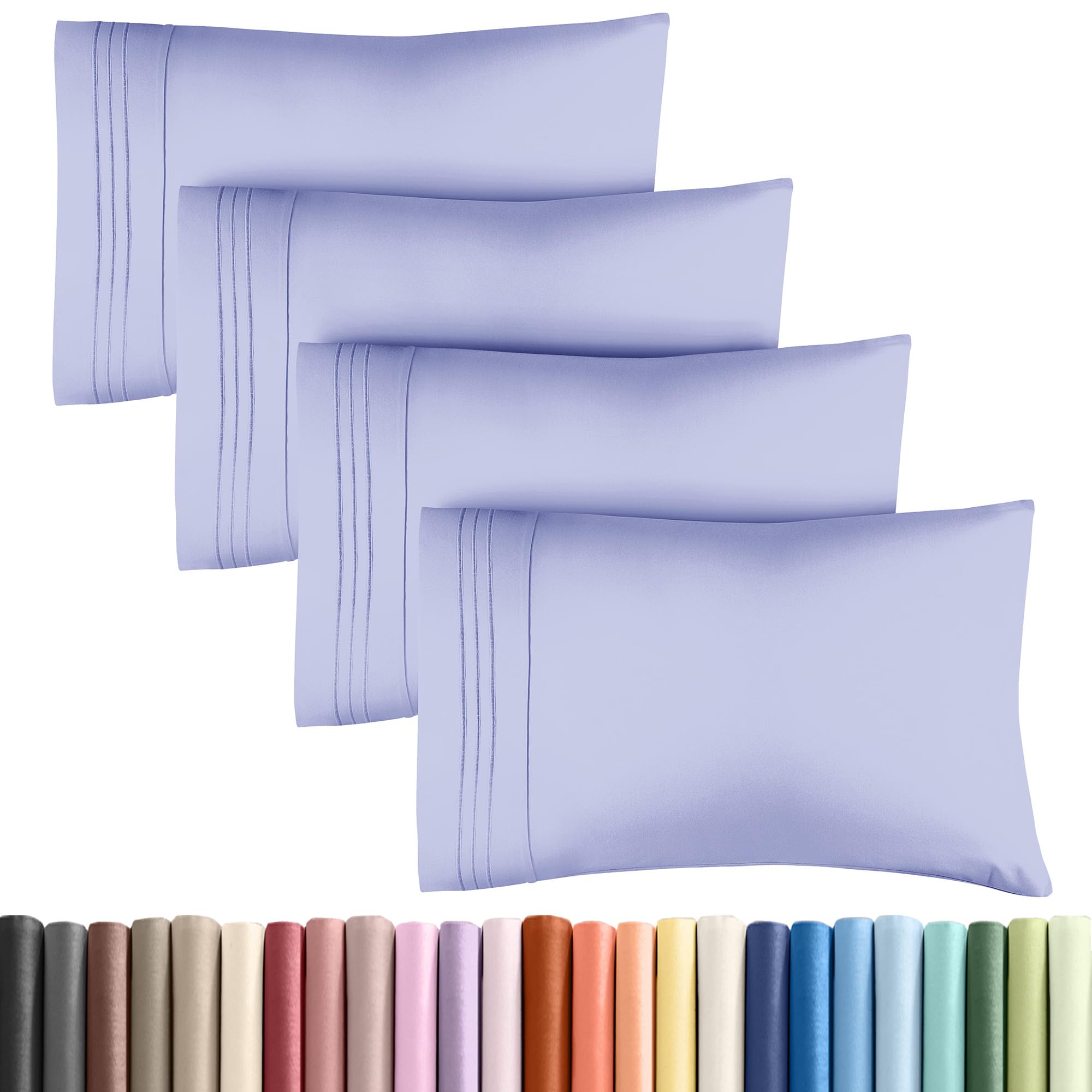 CGK Unlimited Queen Size Lavender Pillow Cover Set of 4 - Soft Premium Microfiber Pillowcases (20x40, 20x36 & 20x48 Inch) for Bedroom, Guest Room & Hotel - Machine Washable Hypoallergenic Bedding Accessories