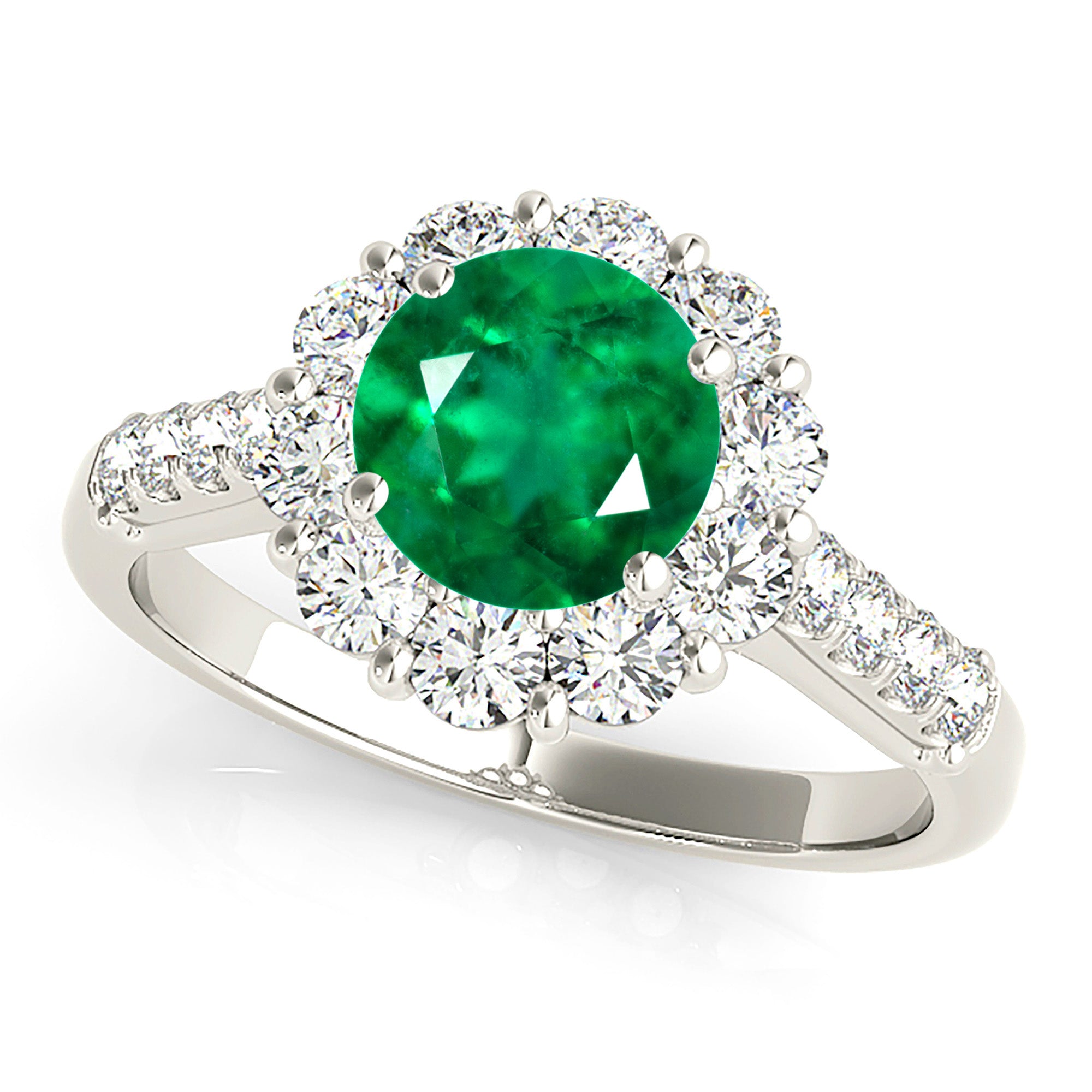 1.75 Carat Genuine Emerald Halo Ring with Side Diamonds - 14K Gold Wedding Engagement Ring for Women, Anniversary Gift, Bridal Jewelry (Perfect for Proposals, Valentine's Day & Special Occasions)