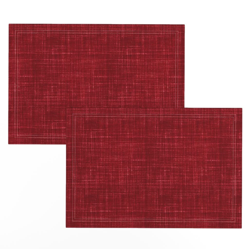 Premium Linen Cotton Canvas Placemats Set of 2 - Cranberry Red Christmas Solid Texture Print Table Mats for Holiday Dining, Party Decor & Home Kitchen Accessories