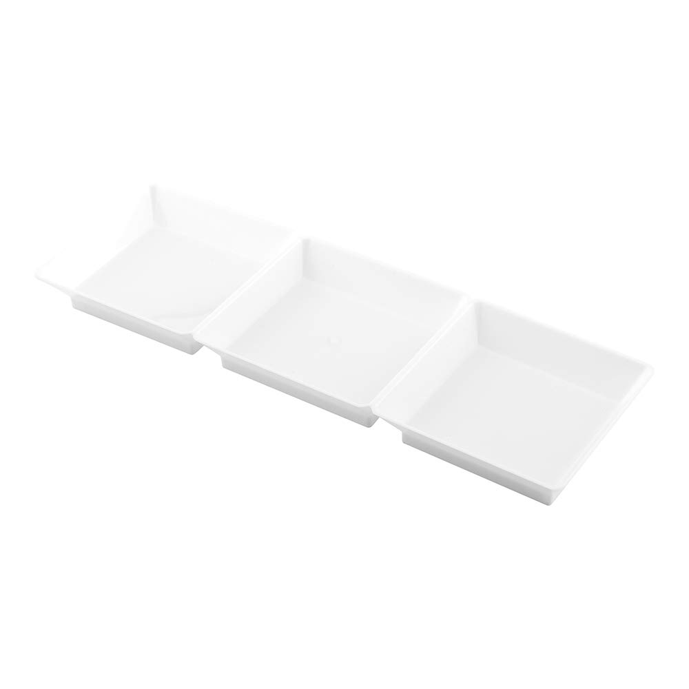 Disposable 7.5 x 2.5 Inch White Plastic 3-Compartment Serving Trays - 100-Pack Divided Sauce Plates for Condiments, Appetizers & Snacks | Perfect for Restaurants, Catering & Party Food Service (Lids Sold Separately)