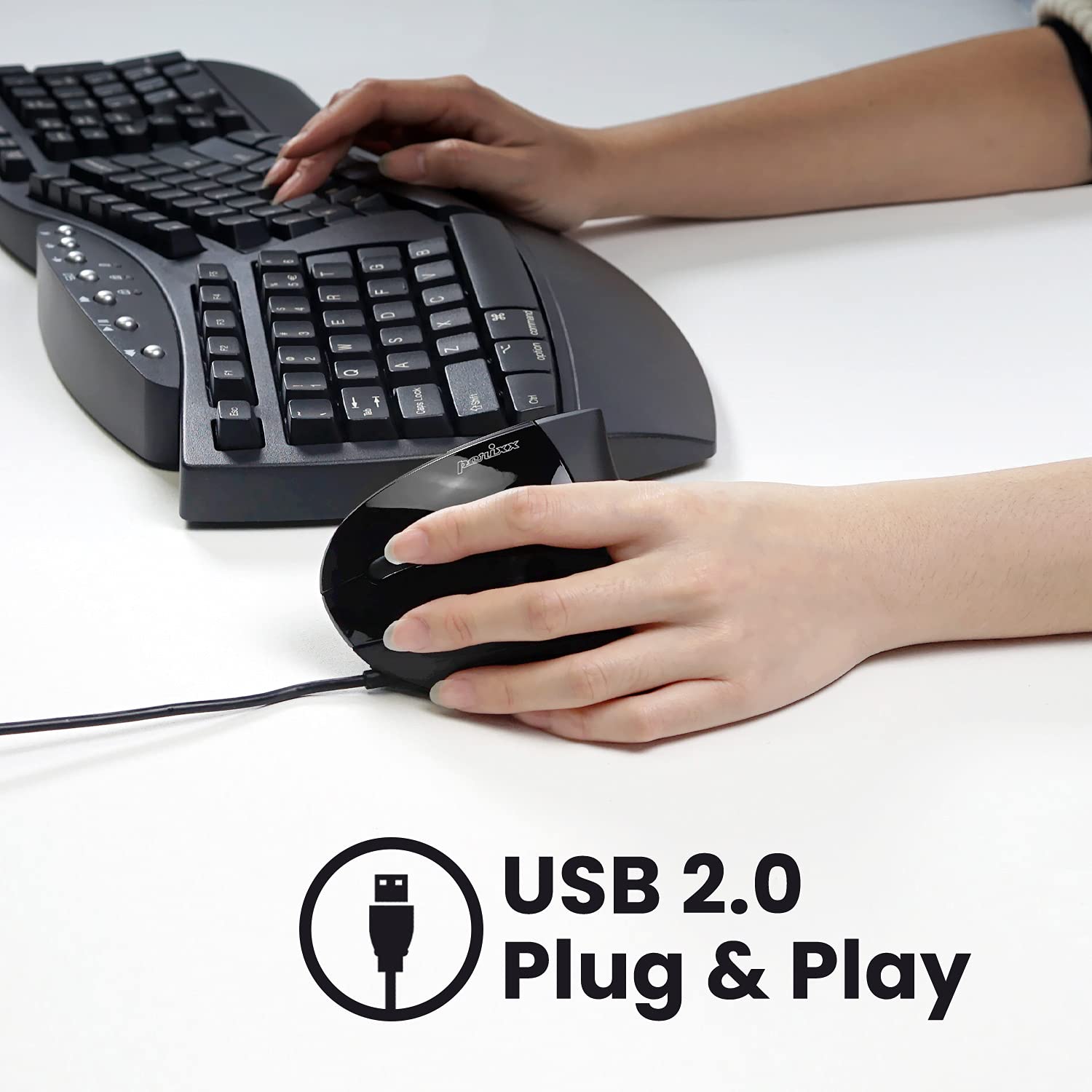 Perixx Perimice-513L Wired Vertical Ergonomic Mouse - 6 Button Optical Mouse with 2 Adjustable DPI Levels (1000/1600) - Left-Handed Black Computer Mouse for Office Work, Gaming & Graphic Design