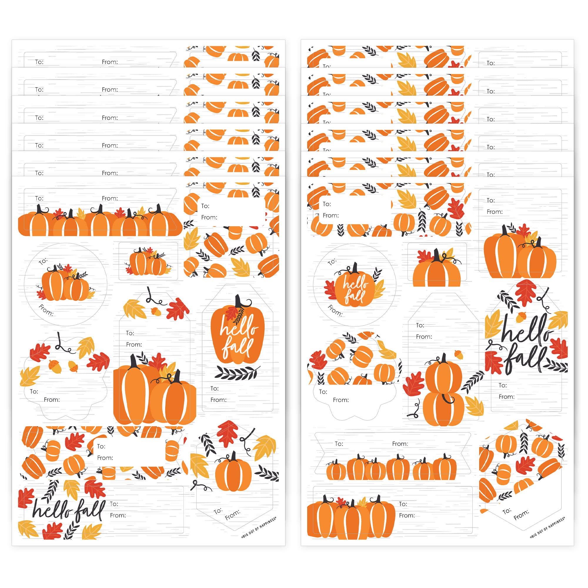 Big Dot of Happiness Fall Pumpkin Gift Tags - 120 Assorted Halloween & Thanksgiving Stickers (12 Sheets) - Perfect for Party Favors, Decorations & DIY Crafts
