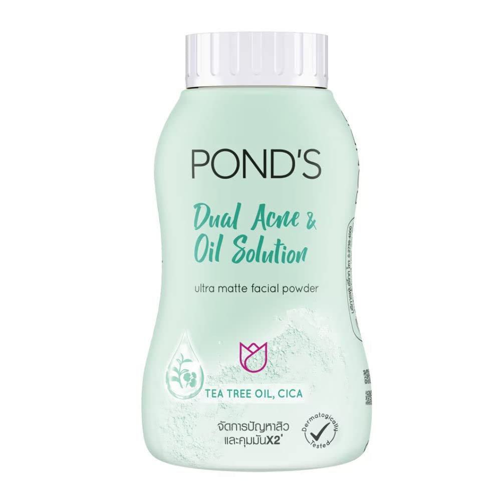 POND'S Dual Acne & Oil Control Ultra Matte Facial Powder 50g with Tea Tree Oil & CICA | Oil-Free Makeup Setting Powder for Oily & Acne-Prone Skin | Perfect for Daily Use & On-the-Go Touch Ups