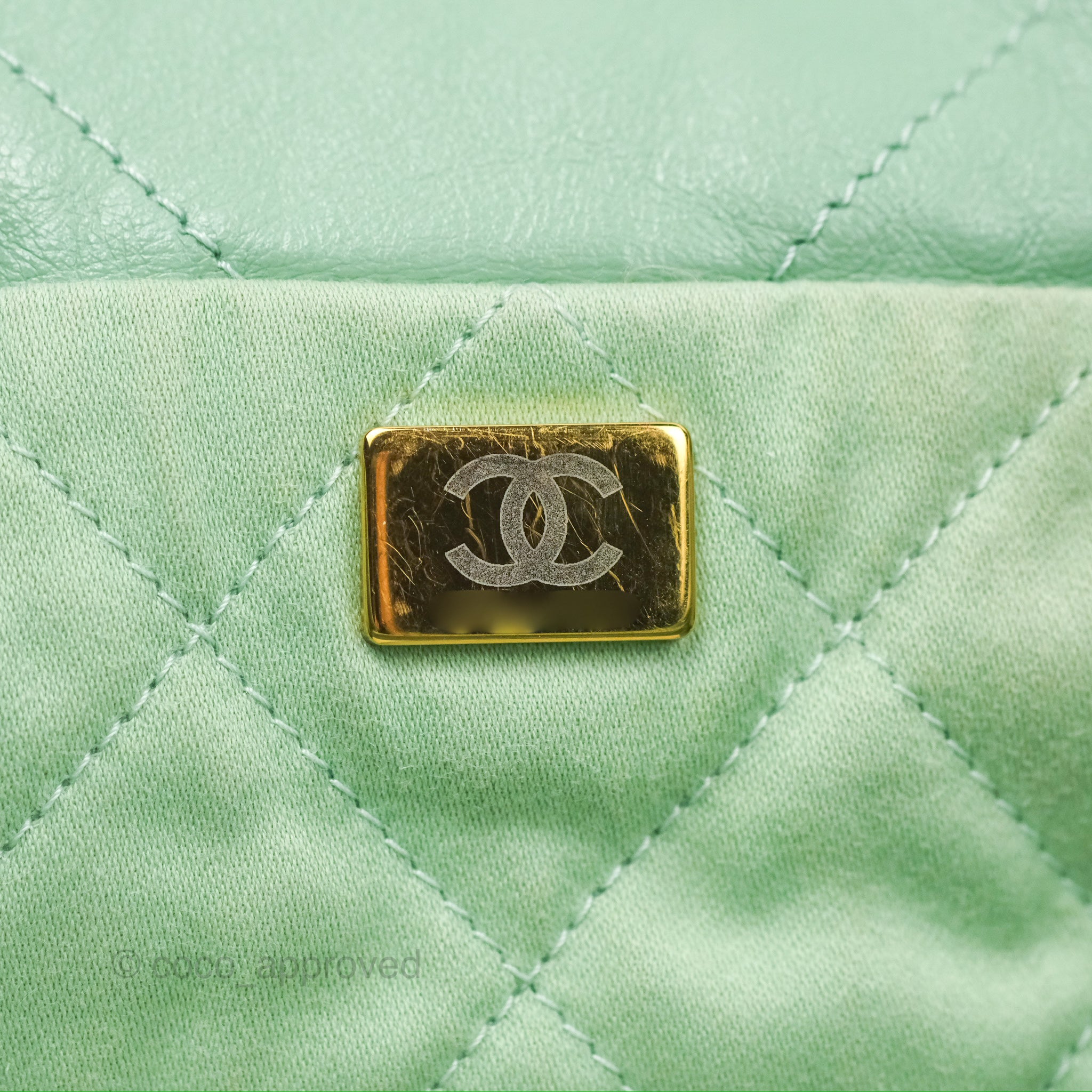 Chanel 22 Small Handbag Mint Green Shiny Calfskin Leather with Aged Gold Hardware - Luxury Crossbody Bag for Women, Perfect for Date Night & Special Occasions