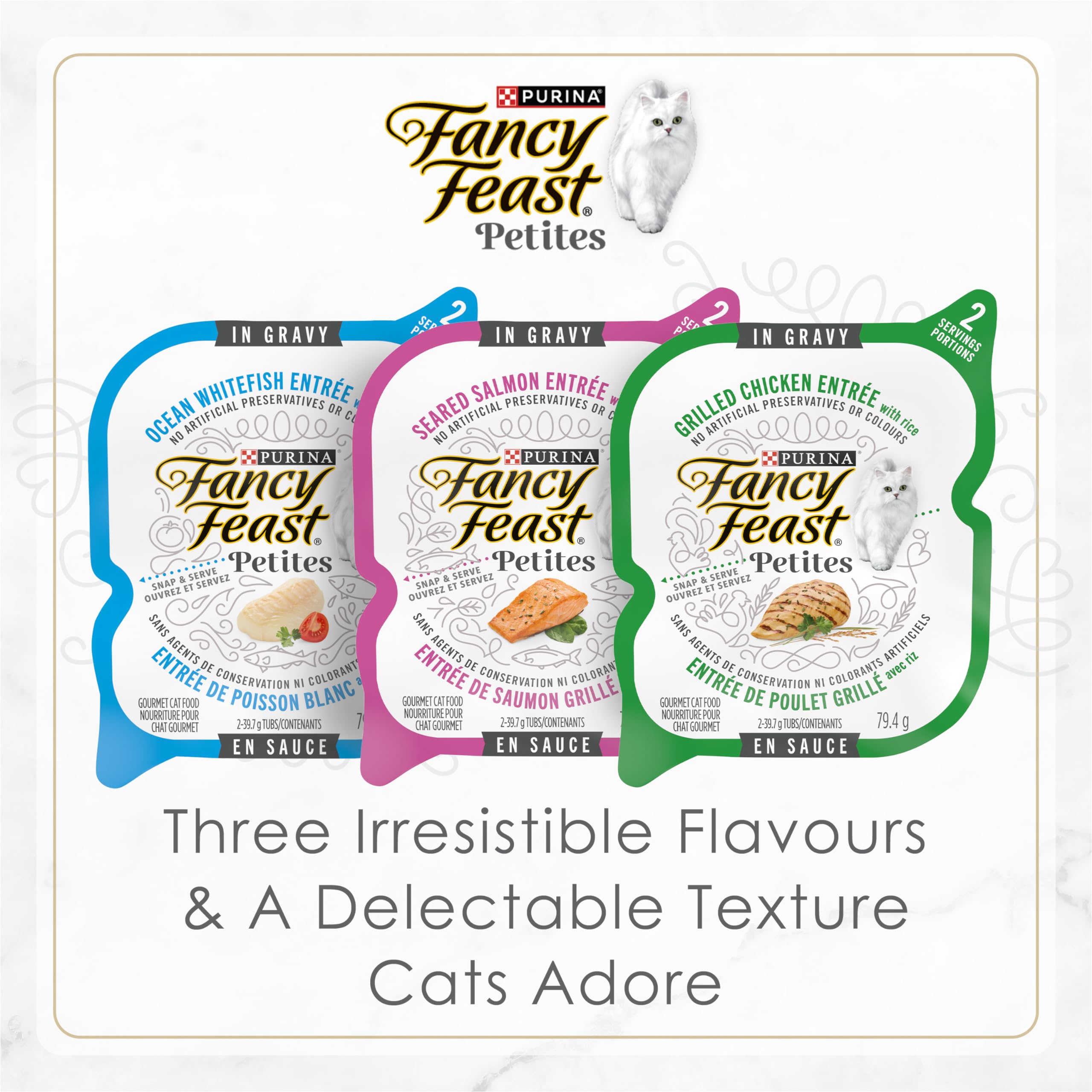 Fancy Feast Petites Wet Cat Food in Gravy - Variety Pack with 3 Delicious Flavors (24 Pack of 79.4g Trays) | Premium Meals for Adult Cats | Perfect for Picky Eaters & Special Occasions