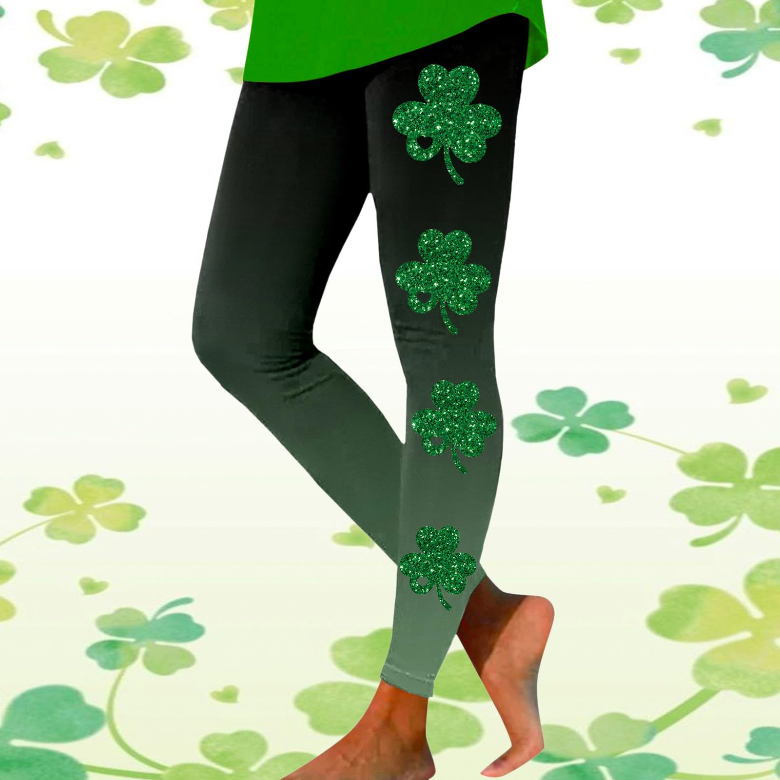 St. Patrick's Day Women's Yoga Pants - High Waisted Butt Lifting Tummy Control Leggings, Non See-Through Workout Pants with Fold Over Waistband | Perfect for Yoga, Gym & St. Patrick's Day Celebrations