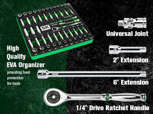 1/4 Inch Drive 52-Piece 6-Point Shallow & Deep SAE & Metric Chrome Socket Set - Perfect for Automotive Repair, DIY Projects, and Home Maintenance