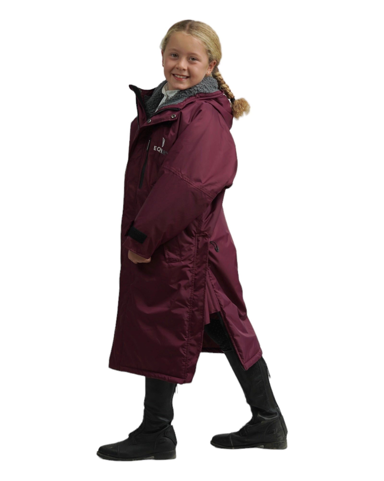 Evolution Kids' Thick Fleece Hooded Jacket - Warm Winter Coat for Boys & Girls, Plum/Grey - Perfect for Outdoor Play, School & Cold Weather Activities