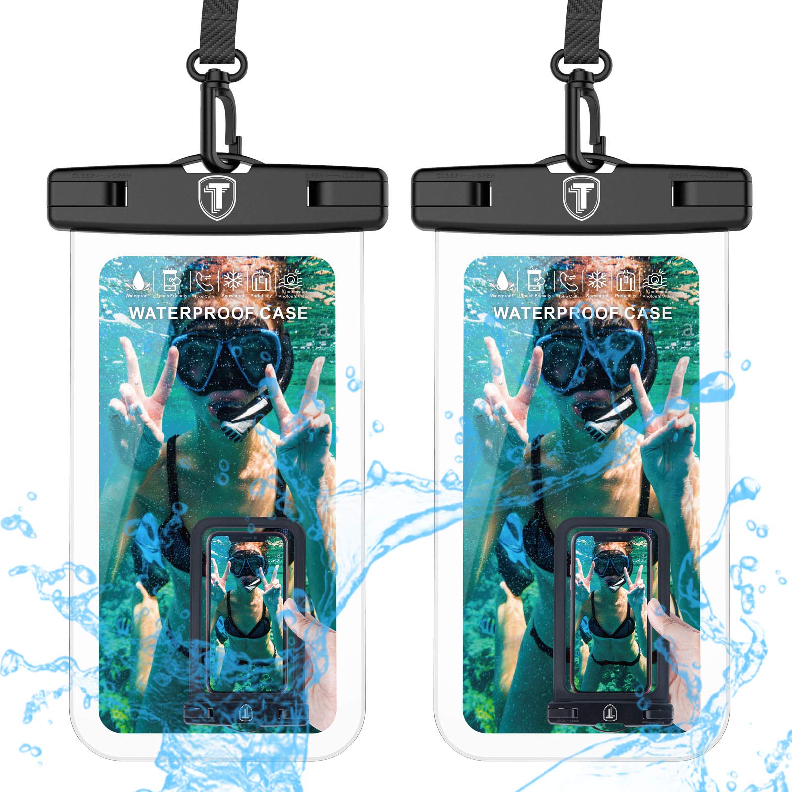 Tekcoo 2-Pack IPX8 Waterproof Phone Case - Clear Dry Bag Pouch for Samsung Galaxy S24/S23/S22/S21/Note 20, iPhone 15/14/13/12/XR/SE, Moto G Series - Perfect for Swimming, Beach, Kayaking & Outdoor Activities