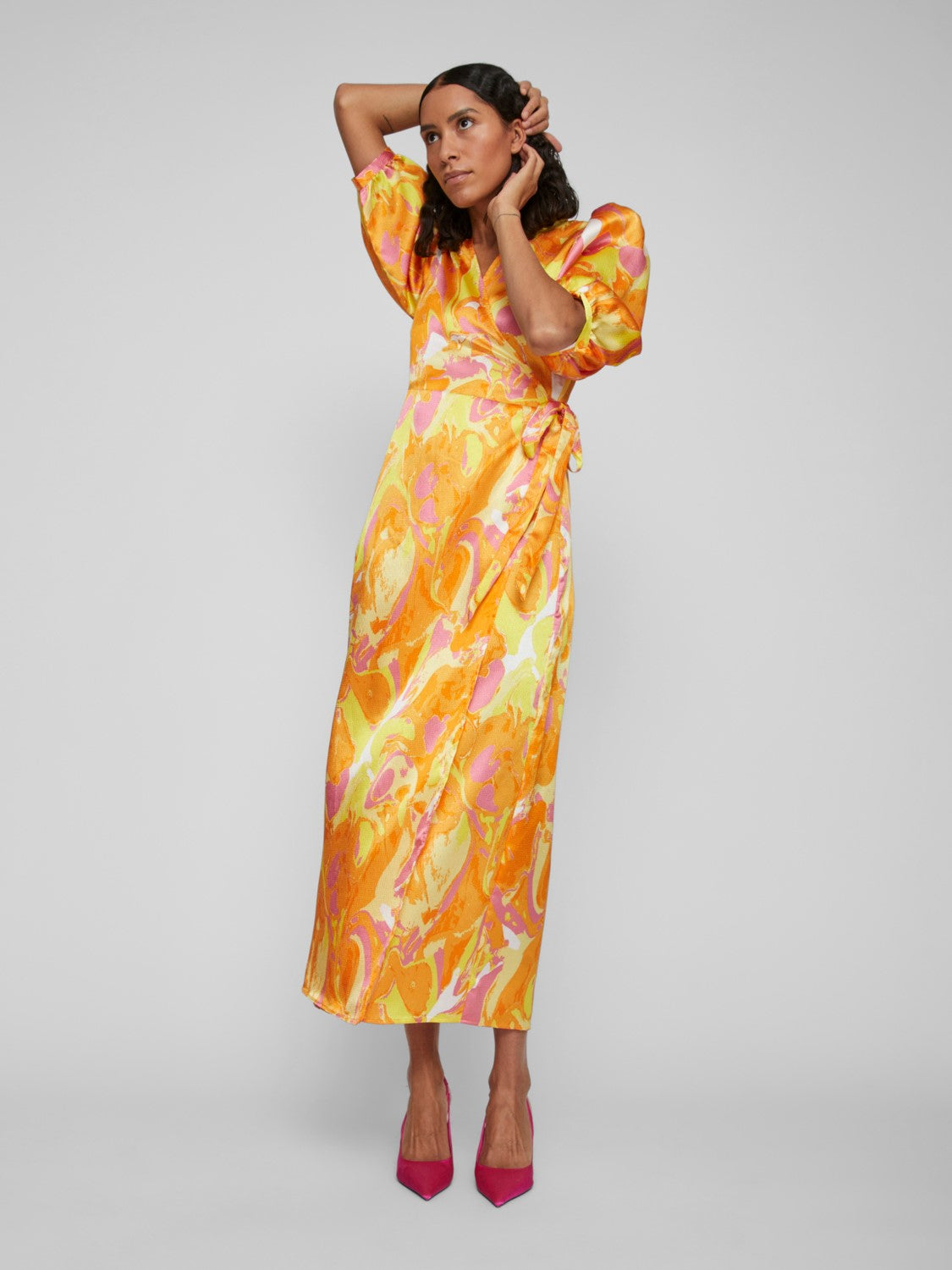 Camlia Wrap Dress with Solar Power Graphic Print - Stylish Floral Summer Dress for Women - Perfect for Beach, Vacation, and Casual Outings