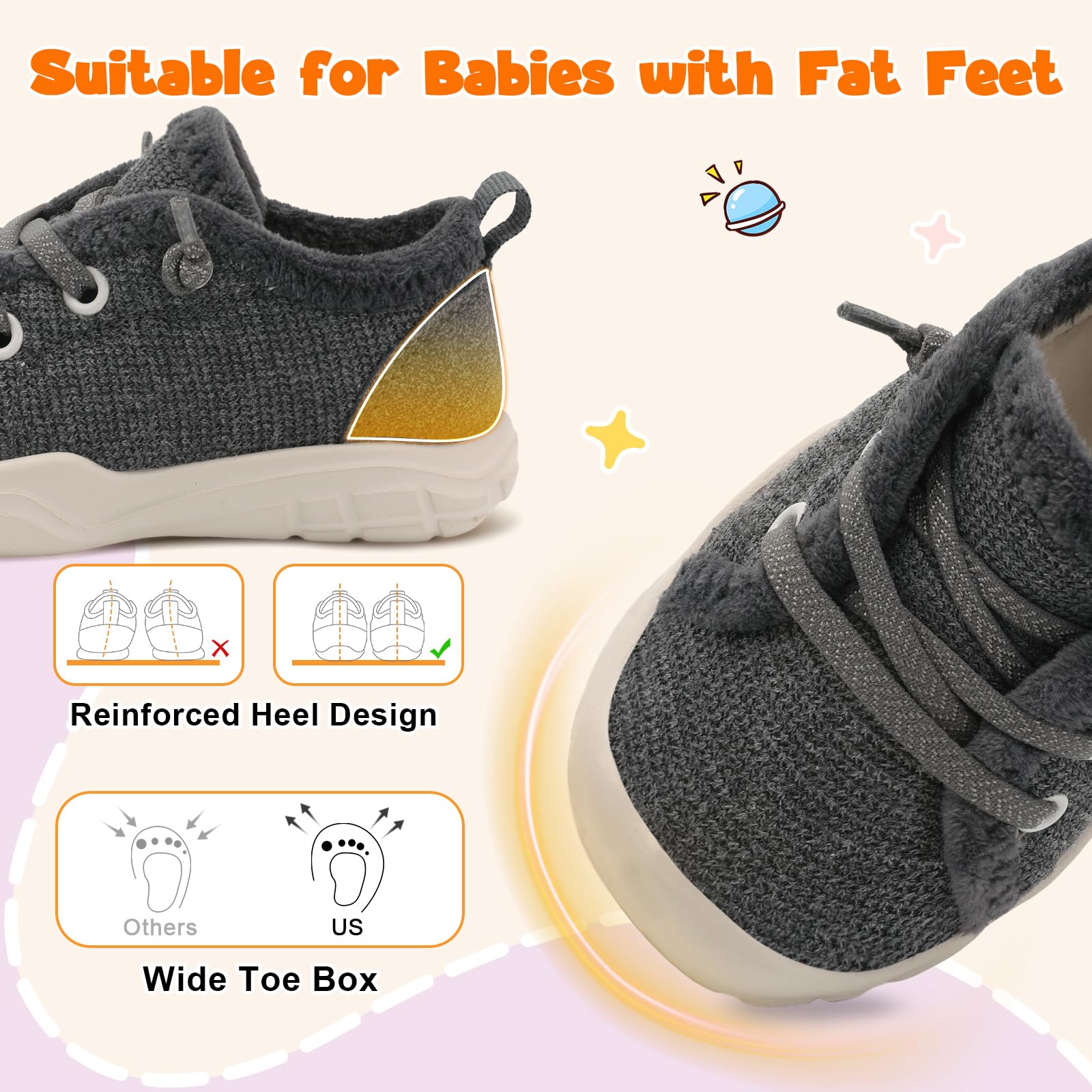 FEETCITY Wide Toddler Winter Shoes for Boys & Girls - Barefoot Style Slip-On Walking Shoes for Kids | Perfect for Indoor Play, Outdoor Adventures & Cold Weather Comfort