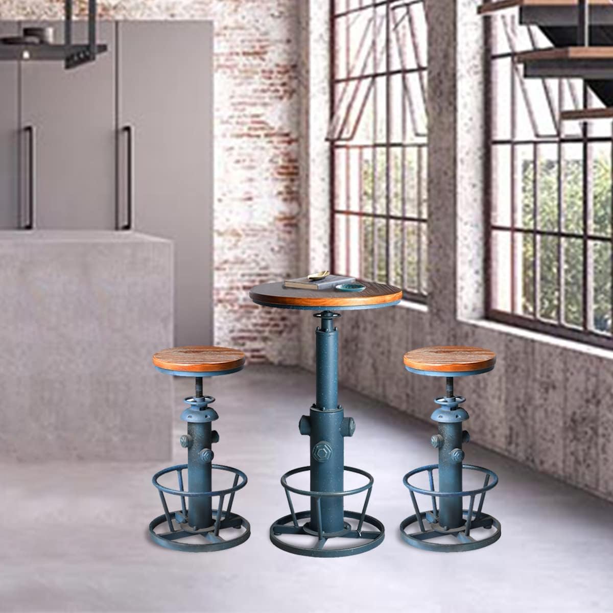 Vintage Industrial High Pub Table - Adjustable Height 38.6-44.4 Inch, Farmhouse Bistro Bar Table with Fire Hydrant Design, Round Coffee & Dining Table for 2-3 People - Perfect for Kitchen, Bar, Cafe and Small Space Dining Areas
