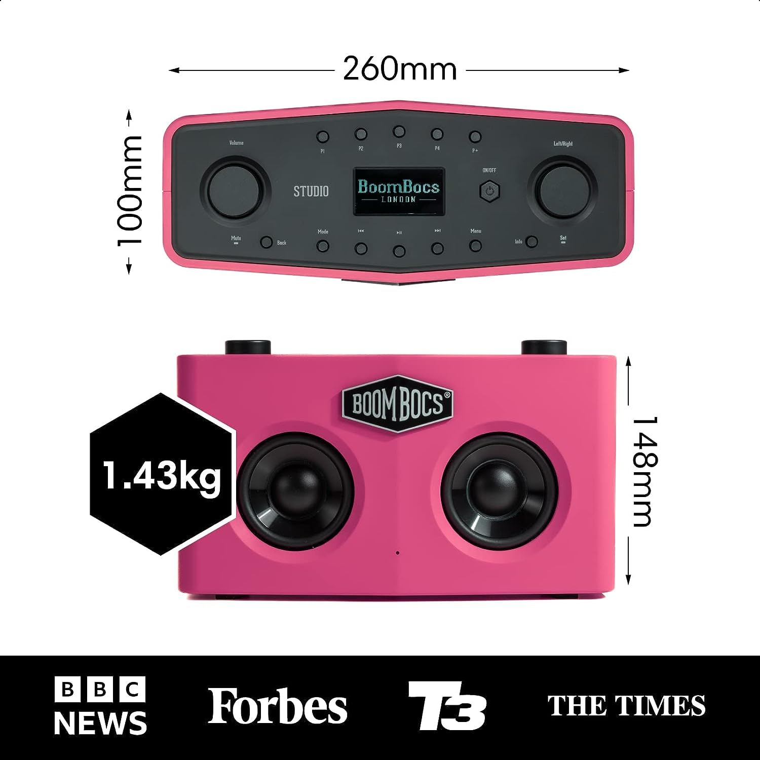 BoomBocs Portable Bluetooth Speaker with WiFi Internet Radio - Wireless Streaming for Spotify, Deezer & Amazon Music - Pink | Perfect for Home, Office, Travel & Outdoor Parties