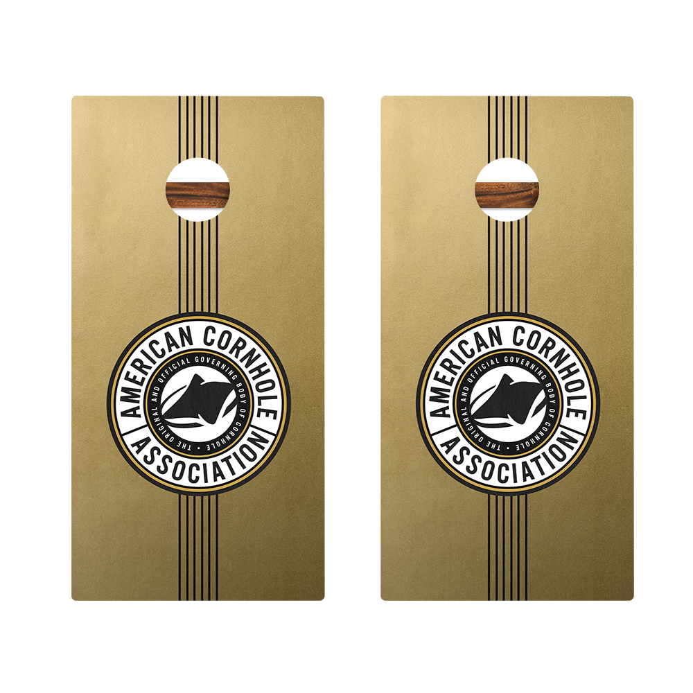 Premium Gold Champ Stripes Cornhole Boards Set - Regulation Size for Outdoor Games, Tailgating, and Backyard Fun