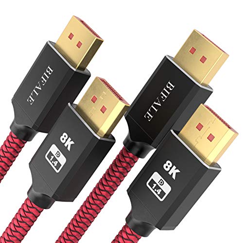 BIFALE VESA Certified 8K DisplayPort 1.4 Cable 25ft 2-Pack - Nylon Braided DP 1.4 Cable Supports 8K@60Hz, 4K@144Hz, 1080P@240Hz with HBR3, 32.4Gbps, HDCP 2.2 & DSC1.2 - Ideal for Gaming Monitors, Laptops, and High-Performance PC Setups