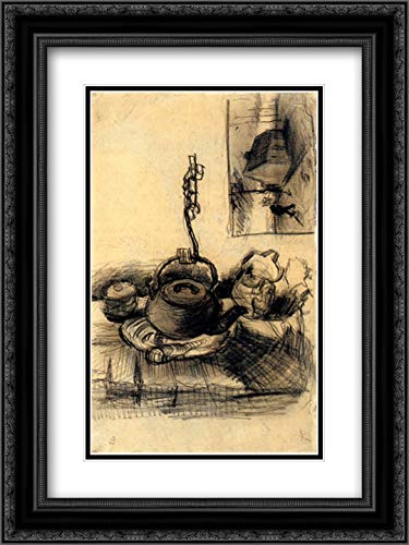 Vincent van Gogh 'Kettle Over A Fire, And A Cottage By Night' 18x24 Inch Museum Art Print with Ornate Black Frame & Double Matting - Perfect for Living Room, Bedroom, or Office Wall Decor