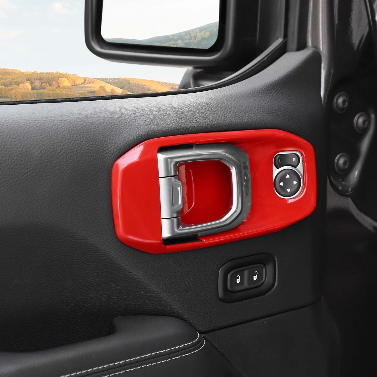 Jeep Wrangler JL JLU & Gladiator JT Inner Door Handle Bowl Cover Trim (2018-Up) - Red Interior Accessories Set of 4 - Upgrade Your Ride's Interior Style for Off-Road Adventures & Daily Commuting