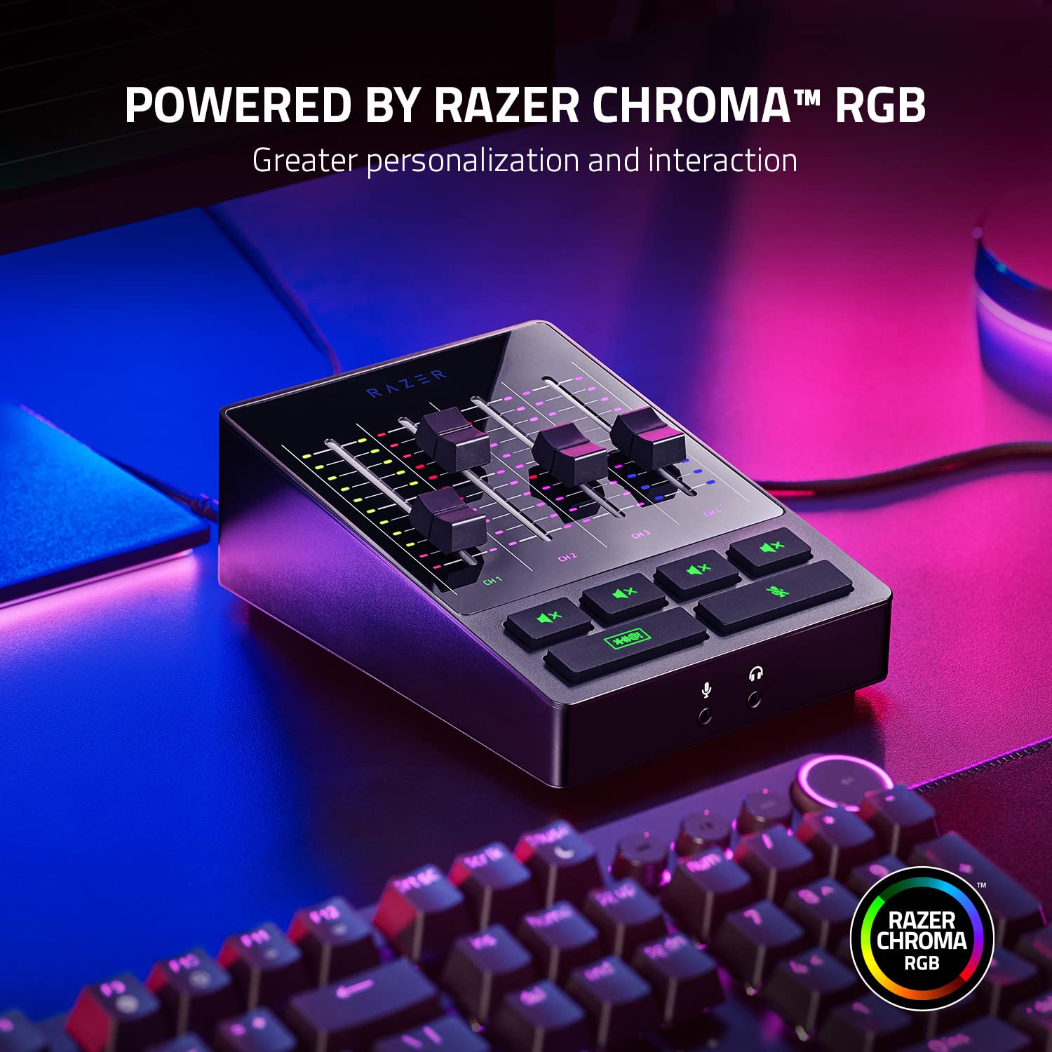 Razer Audio Mixer for Streaming & Broadcasting - 4-Channel USB Mixer with XLR Preamp, Built-in Voice Effects & Audio Processing - Plug & Play Studio Equipment for Podcasting, Gaming & Live Streaming (Renewed) - Chroma RGB Lighting
