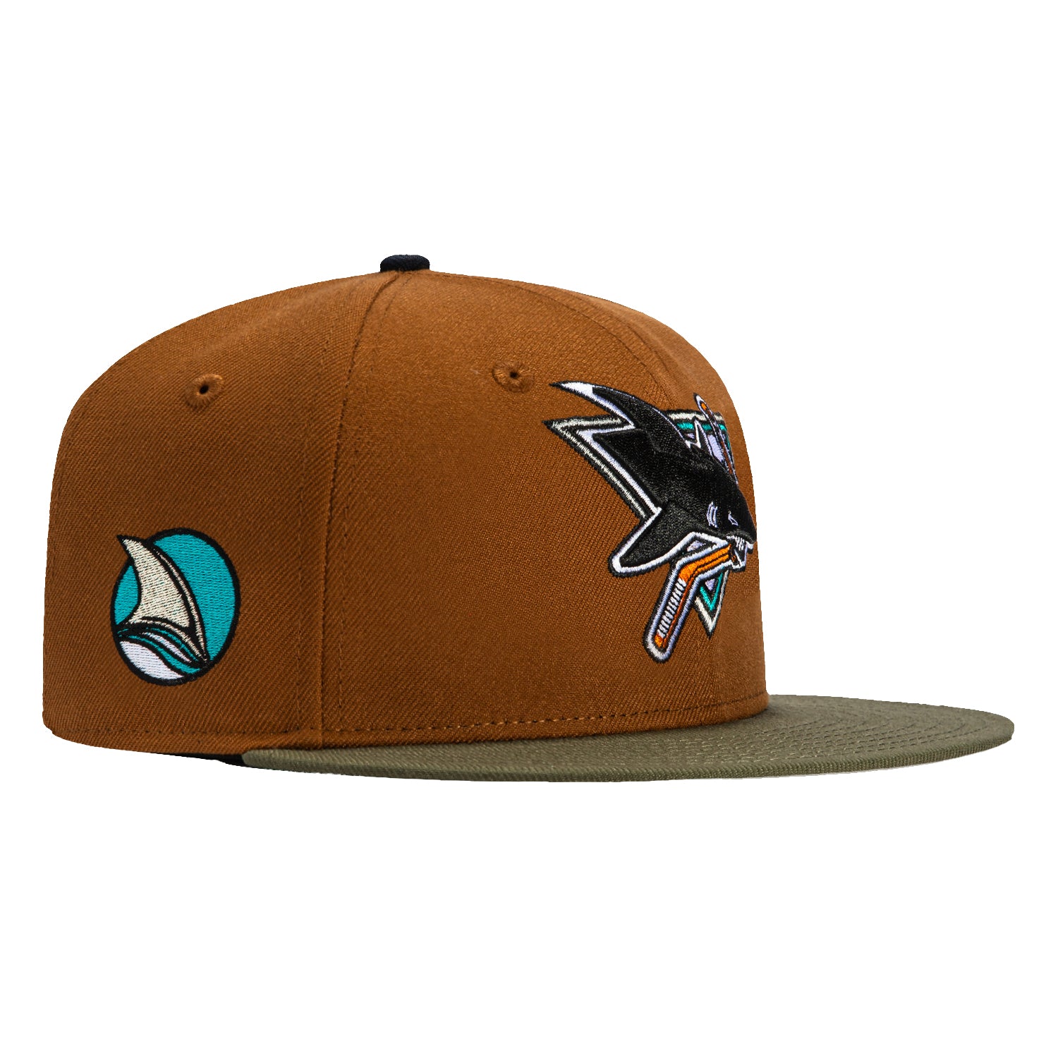New Era 59FIFTY San Jose Sharks Logo Patch Snapback Hat - Khaki & Olive Green - Official NHL Licensed Baseball Cap for Men, Women - Perfect for Games, Streetwear & Sports Fan Fashion