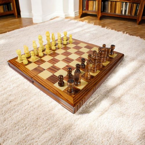 Premium Classic Wooden Chess Set with 12x12 Travel-Friendly Folding Board - Perfect for Home, Office, and Outdoor Games