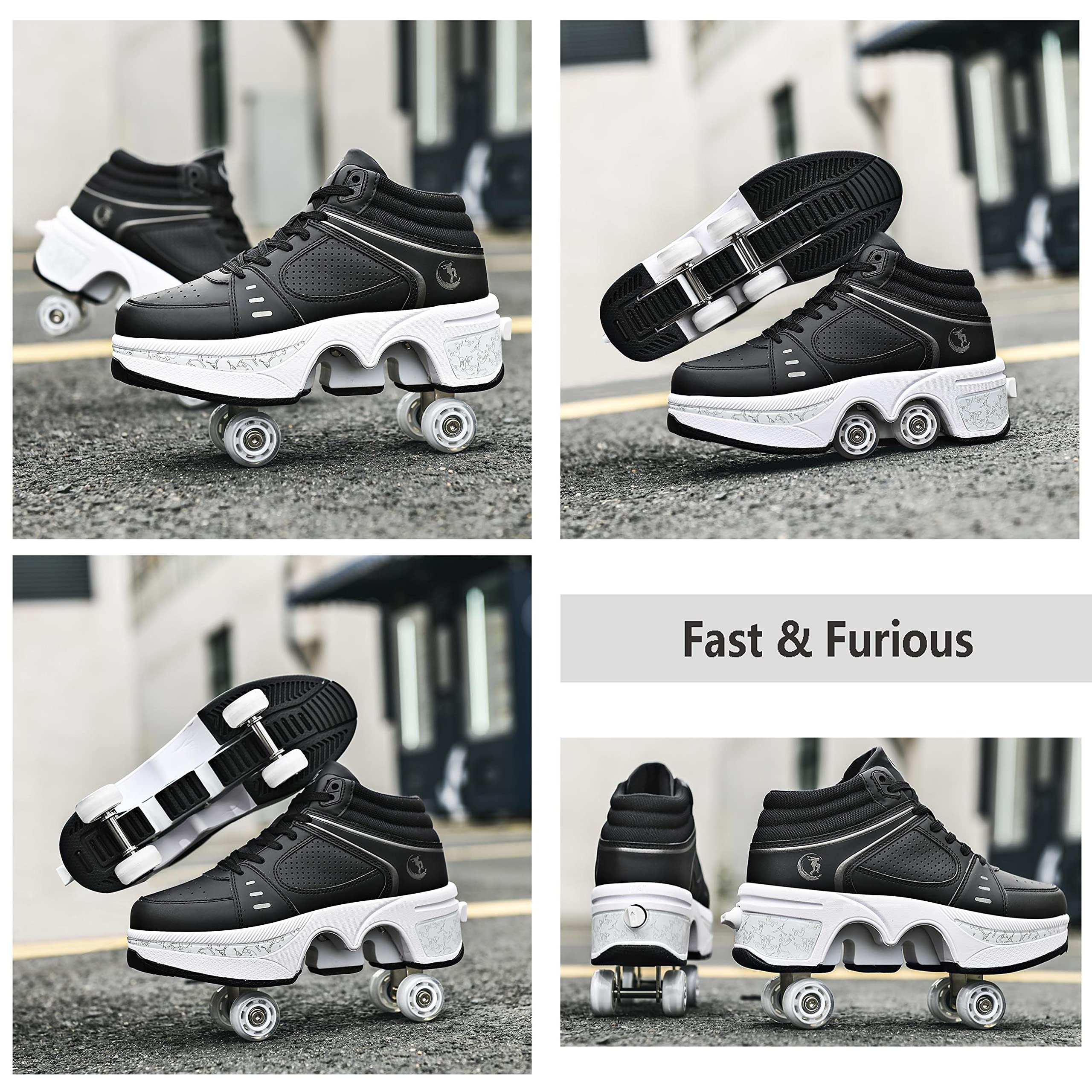**Women's & Kids' Convertible Roller Skate Shoes - 4-Wheel Outdoor Skating Sneakers for Girls & Boys - Perfect for Park, Rink & Street Skating**
