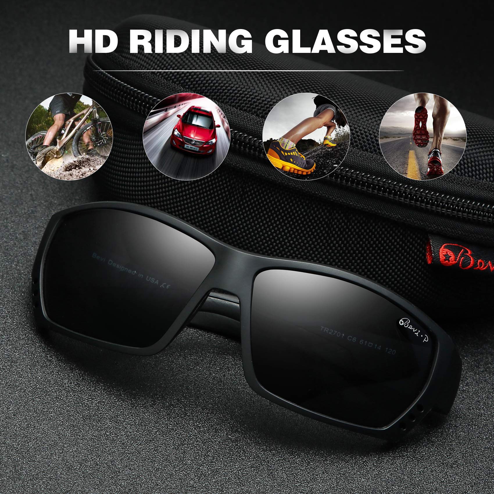 Bevi Polarized Sports Sunglasses for Men & Women - Ultralight TR90 Frame, Flexible & Durable UV Protection - Perfect for Running, Cycling, Fishing & Outdoor Activities