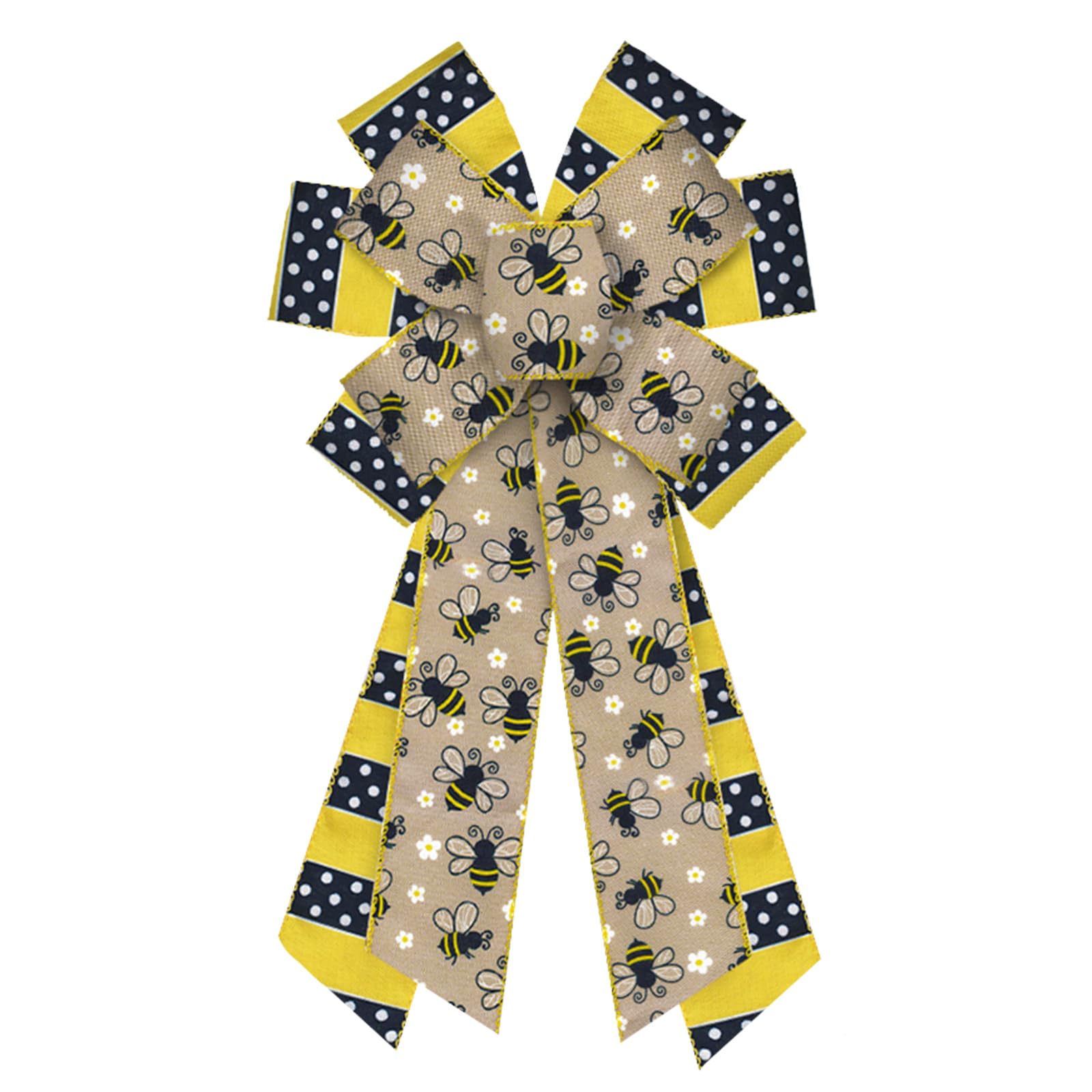 ABTOLS Large Bumble Bee Wreath Bows - Black & White Striped Spring Insect Decor with Black Dots for Front Door, Indoor & Outdoor Use | Perfect for Easter, Garden Parties & Farmhouse Style Home Decor